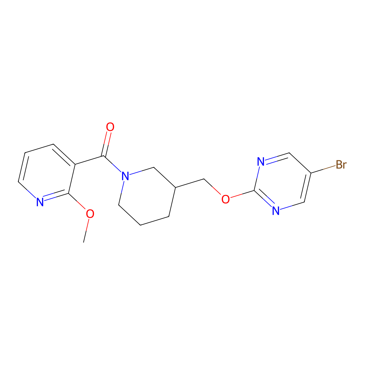 5-Bromo-2-{[1-(2-methoxypyridine-3-carbonyl)piperidin-3-yl]methoxy}pyrimidine molecular structure, CAS 2380070-24-4