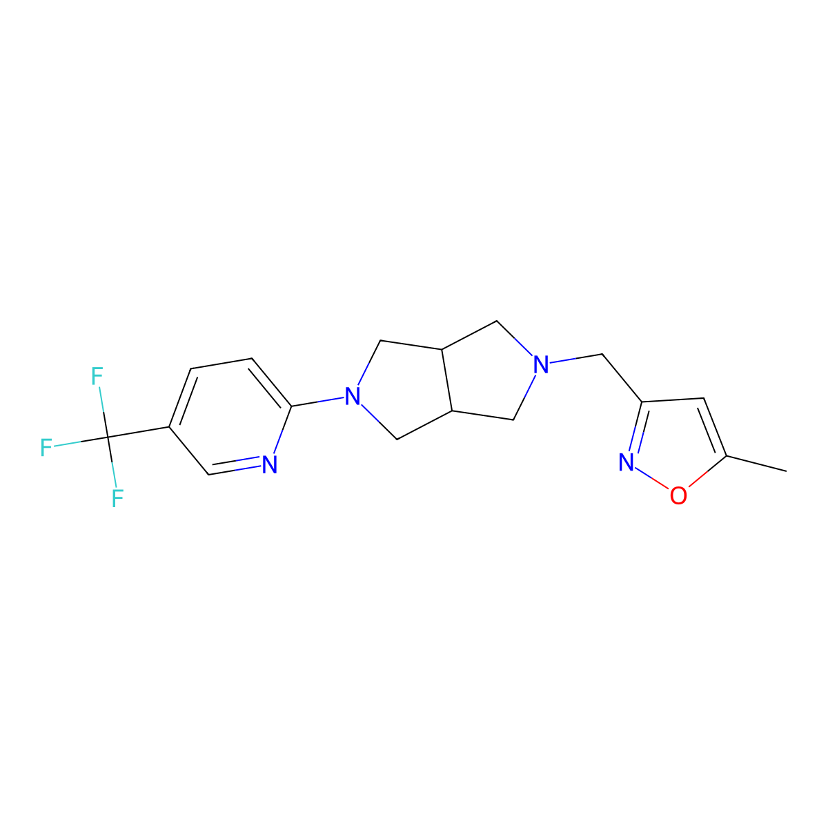 2-{5-[(5-Methyl-1,2-oxazol-3-yl)methyl]-octahydropyrrolo[3,4-c]pyrrol-2-yl}-5-(trifluoromethyl)pyridine molecular structure, CAS 2380070-28-8