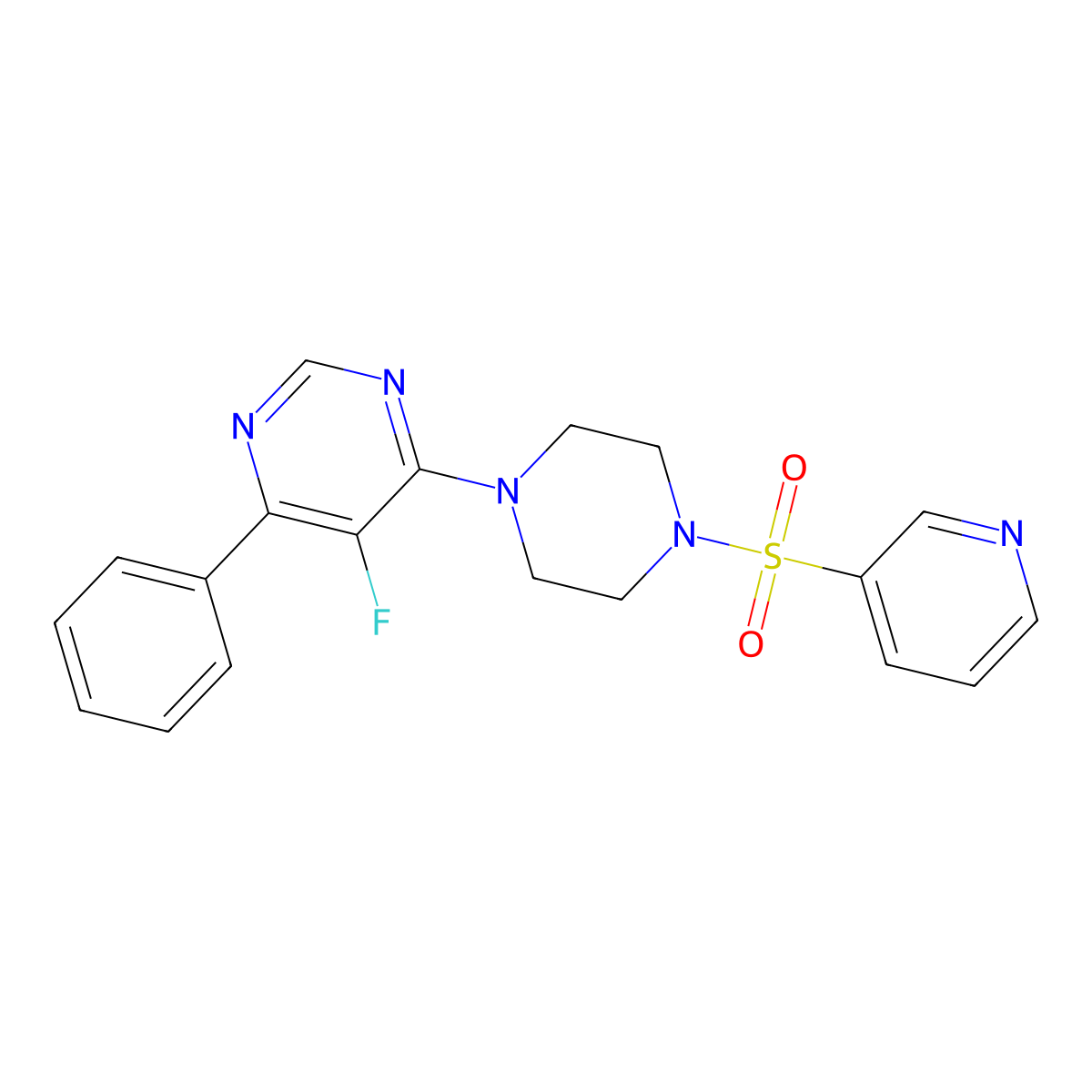 5-Fluoro-4-phenyl-6-[4-(pyridine-3-sulfonyl)piperazin-1-yl]pyrimidine molecular structure, CAS 2380070-31-3