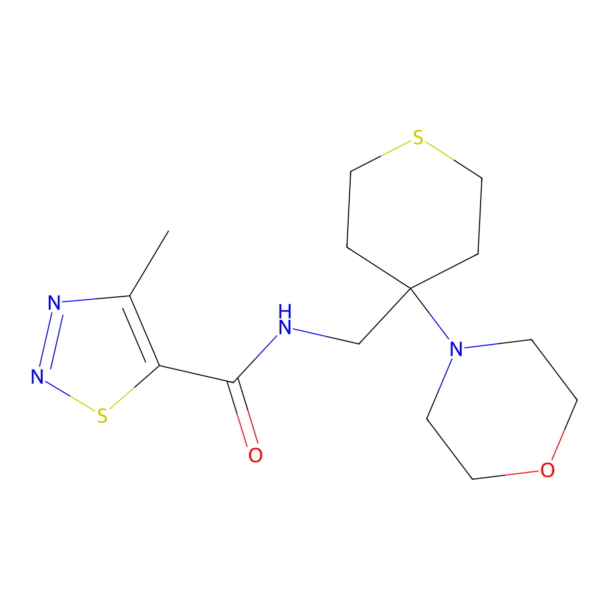 4-methyl-N-{[4-(morpholin-4-yl)thian-4-yl]methyl}-1,2,3-thiadiazole-5-carboxamide molecular structure, CAS 2380070-33-5