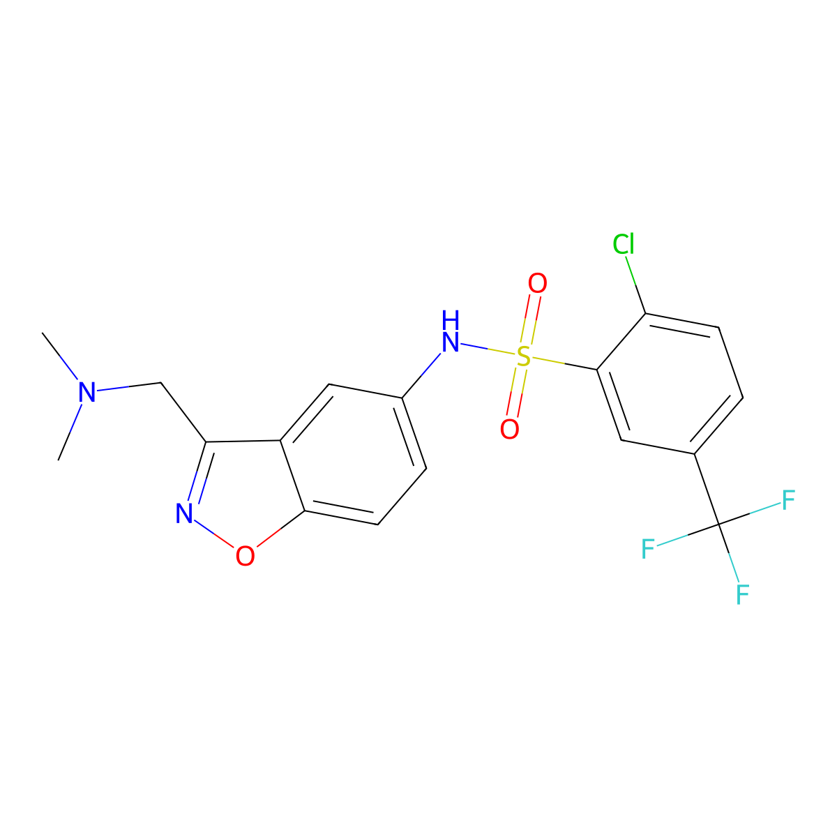 2-chloro-N-{3-[(dimethylamino)methyl]-1,2-benzoxazol-5-yl}-5-(trifluoromethyl)benzene-1-sulfonamide molecular structure, CAS 2380070-36-8
