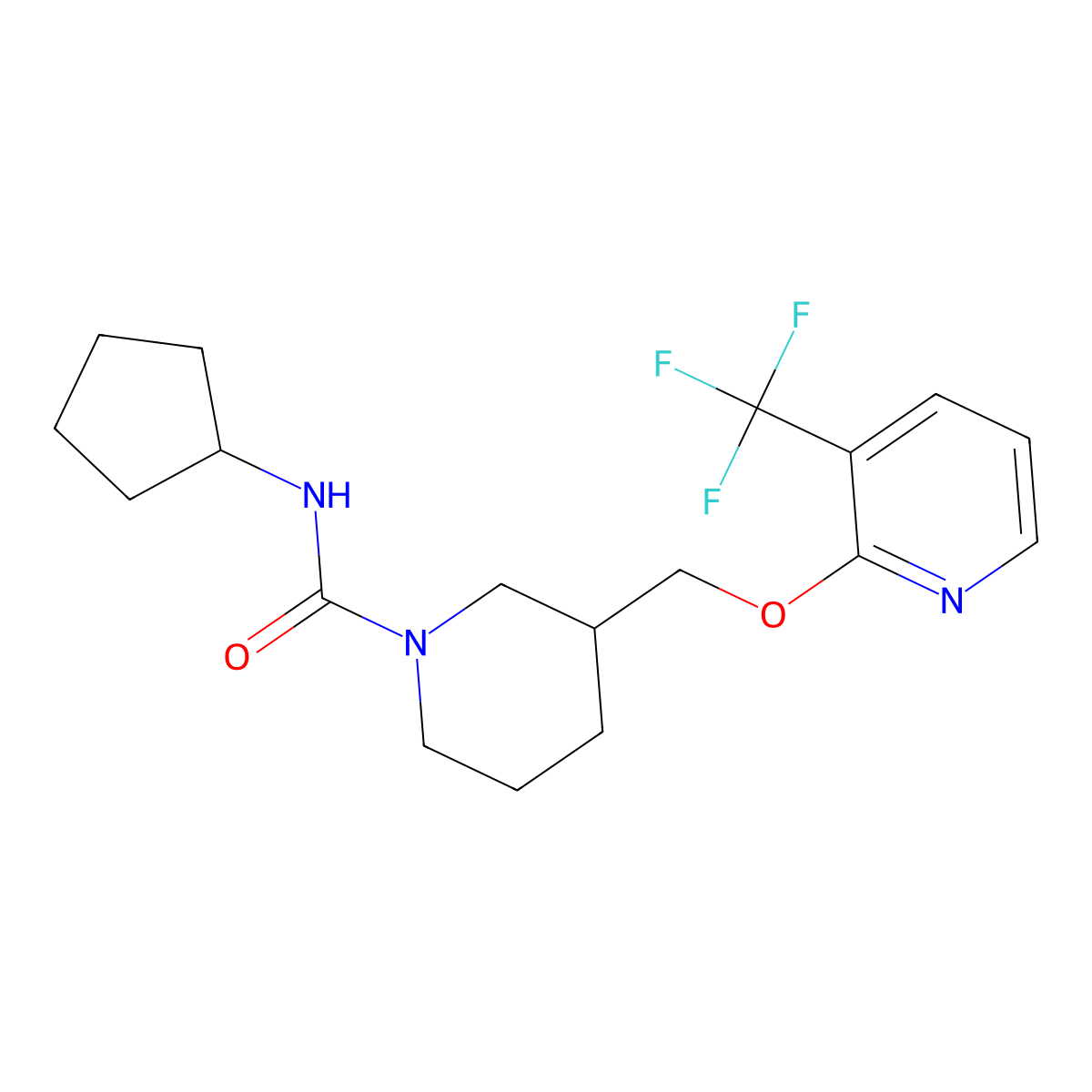 N-cyclopentyl-3-({[3-(trifluoromethyl)pyridin-2-yl]oxy}methyl)piperidine-1-carboxamide molecular structure, CAS 2380070-38-0