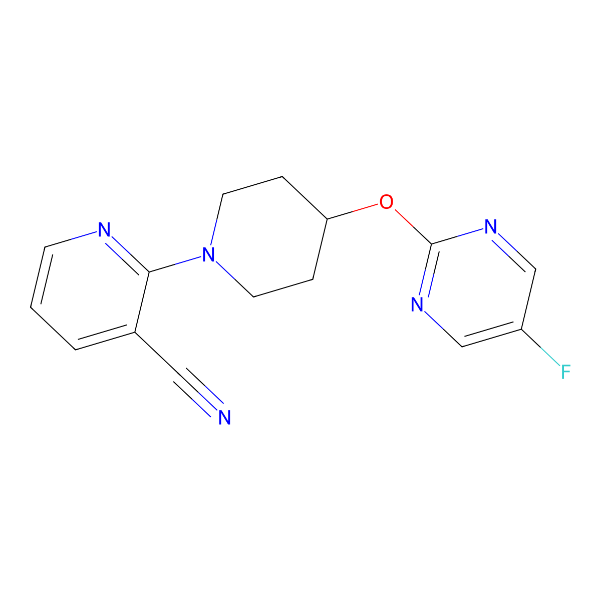 2-{4-[(5-Fluoropyrimidin-2-yl)oxy]piperidin-1-yl}pyridine-3-carbonitrile molecular structure, CAS 2380070-41-5