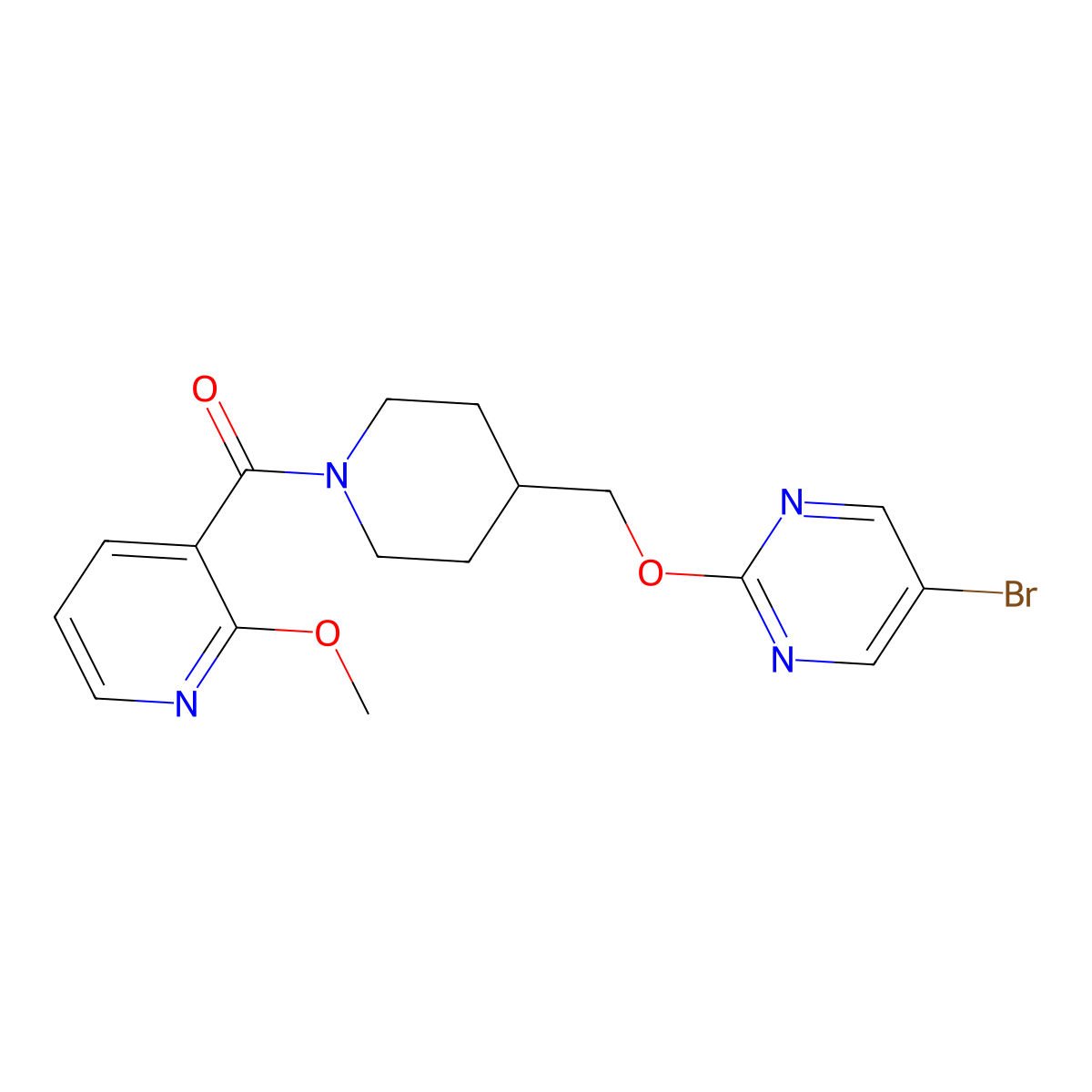 5-Bromo-2-{[1-(2-methoxypyridine-3-carbonyl)piperidin-4-yl]methoxy}pyrimidine molecular structure, CAS 2380070-45-9