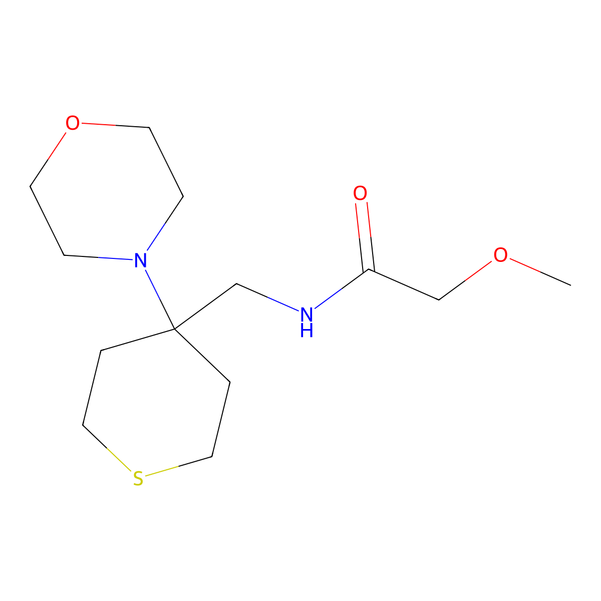 2-methoxy-N-{[4-(morpholin-4-yl)thian-4-yl]methyl}acetamide molecular structure, CAS 2380070-47-1