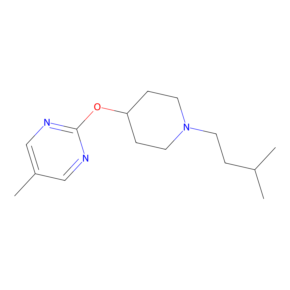 5-Methyl-2-{[1-(3-methylbutyl)piperidin-4-yl]oxy}pyrimidine molecular structure, CAS 2380070-52-8