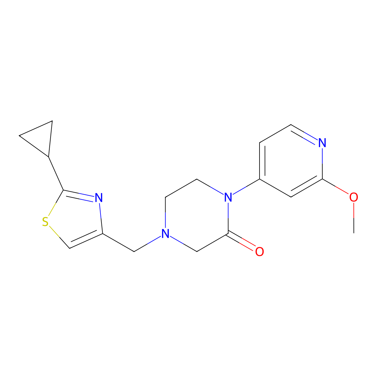 4-[(2-Cyclopropyl-1,3-thiazol-4-yl)methyl]-1-(2-methoxypyridin-4-yl)piperazin-2-one molecular structure, CAS 2380070-53-9