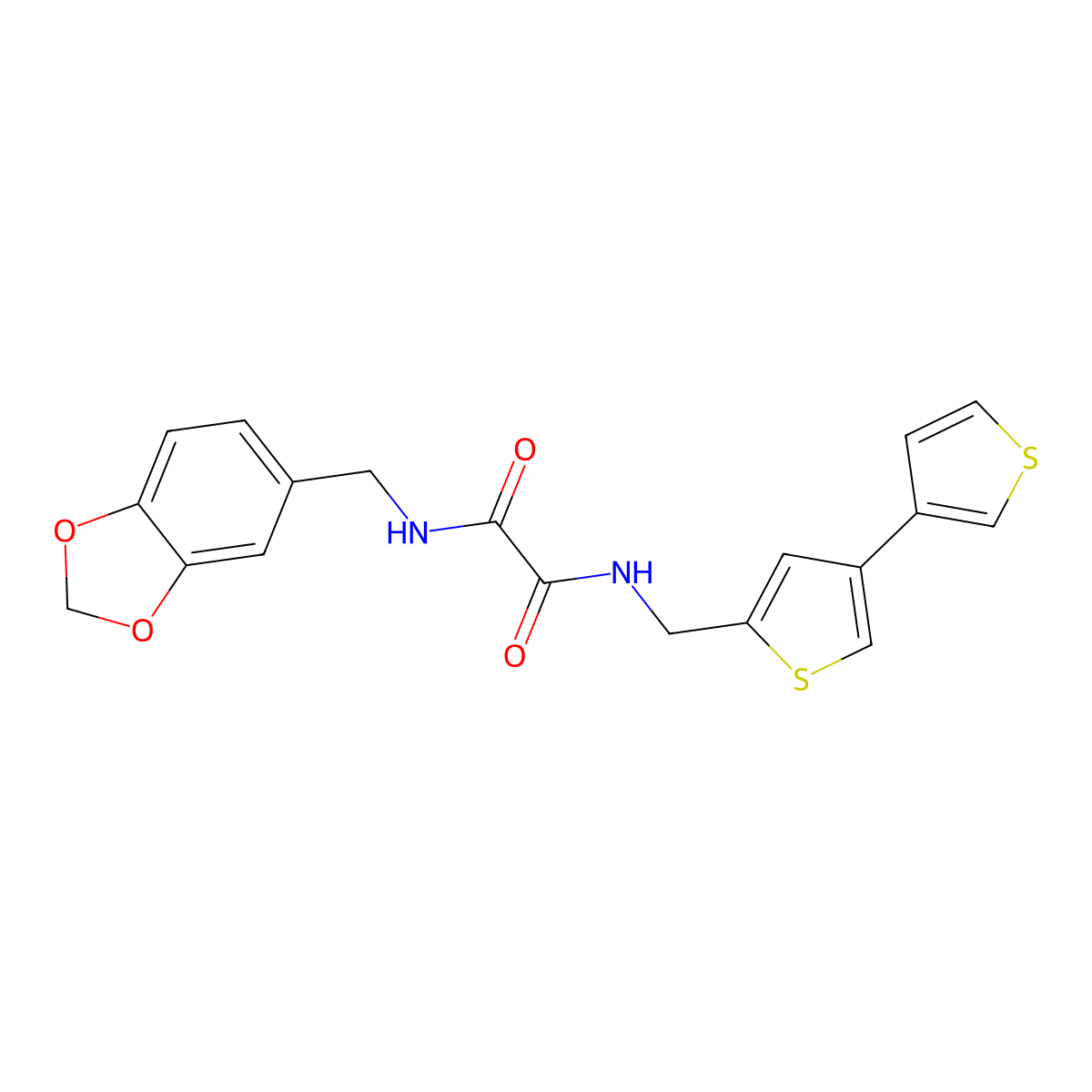 N'-[(2H-1,3-benzodioxol-5-yl)methyl]-N-({[3,3'-bithiophene]-5-yl}methyl)ethanediamide molecular structure, CAS 2380070-54-0