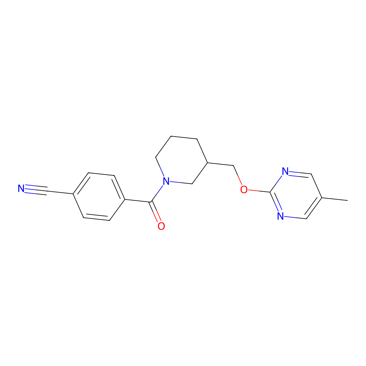 4-(3-{[(5-Methylpyrimidin-2-yl)oxy]methyl}piperidine-1-carbonyl)benzonitrile molecular structure, CAS 2380070-57-3