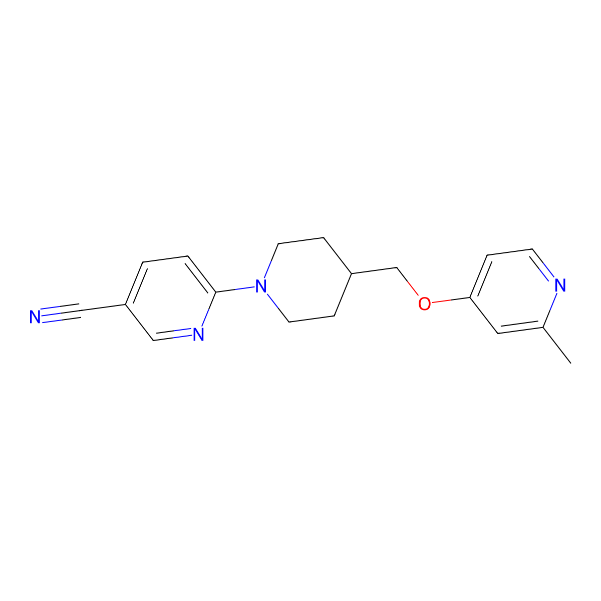 6-(4-{[(2-Methylpyridin-4-yl)oxy]methyl}piperidin-1-yl)pyridine-3-carbonitrile molecular structure, CAS 2380070-61-9