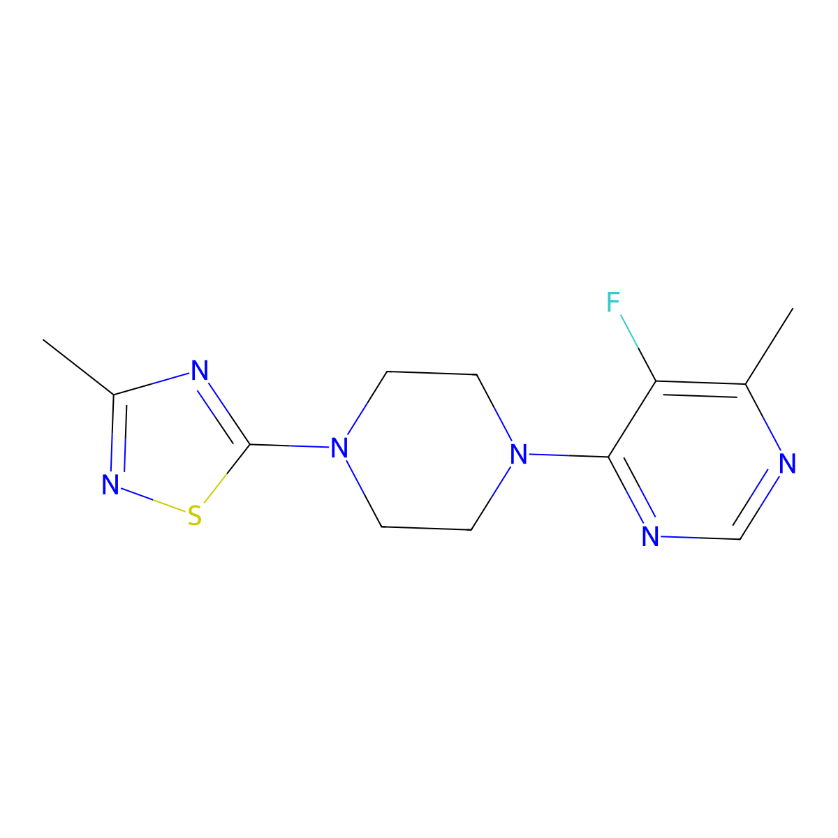 5-Fluoro-4-methyl-6-[4-(3-methyl-1,2,4-thiadiazol-5-yl)piperazin-1-yl]pyrimidine molecular structure, CAS 2380070-70-0