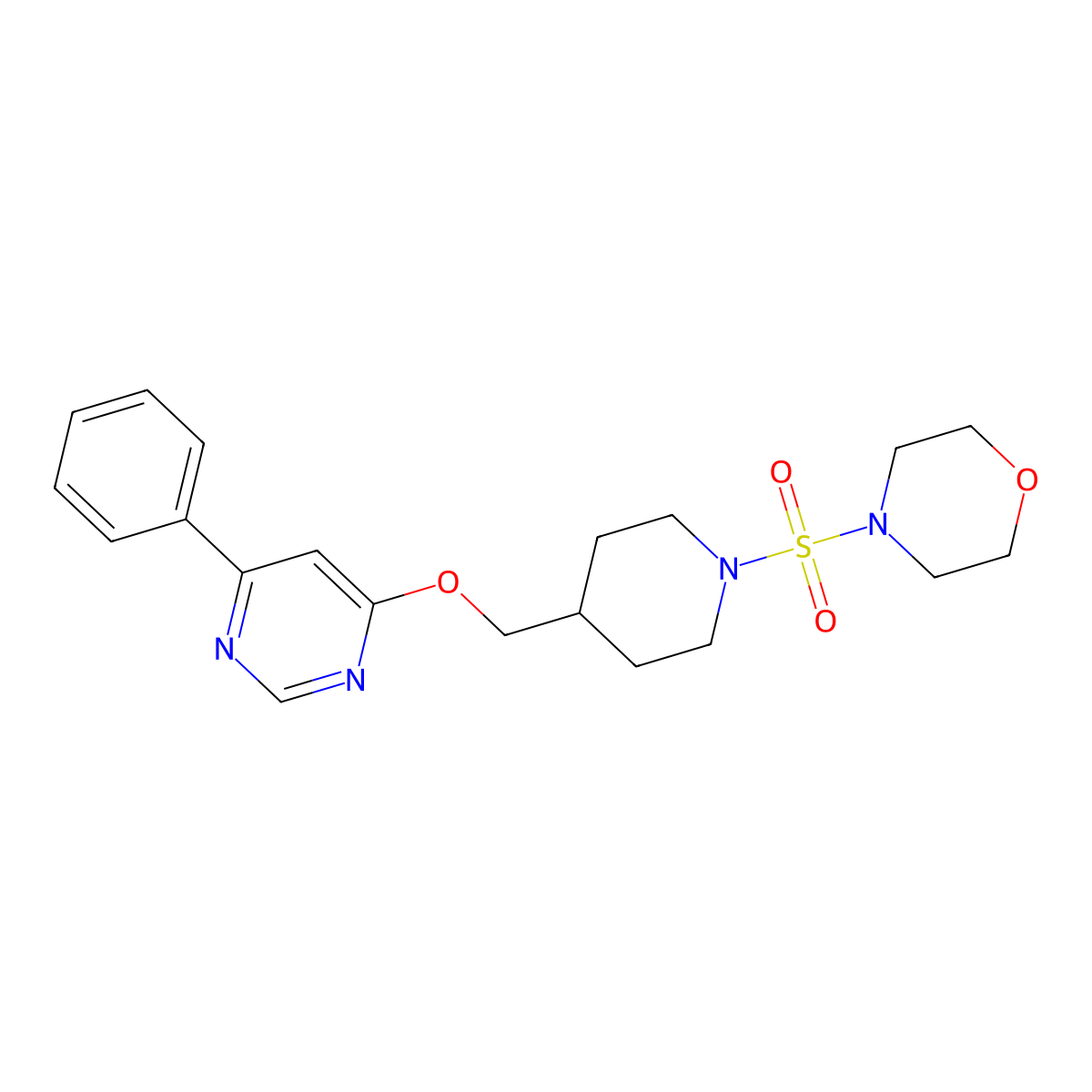4-[(4-{[(6-Phenylpyrimidin-4-yl)oxy]methyl}piperidin-1-yl)sulfonyl]morpholine molecular structure, CAS 2380070-72-2