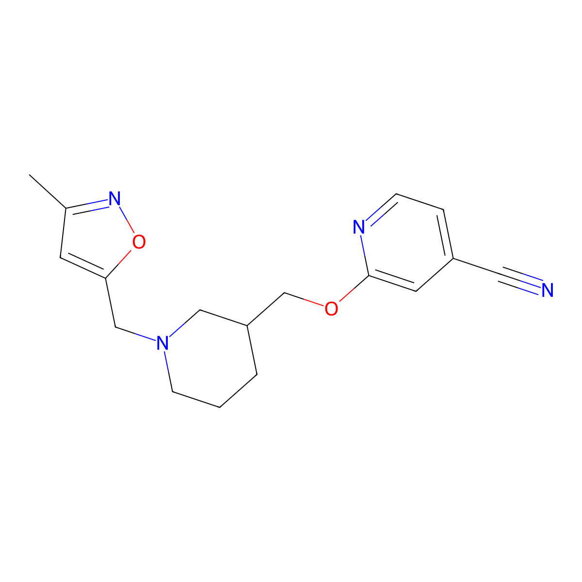 2-({1-[(3-Methyl-1,2-oxazol-5-yl)methyl]piperidin-3-yl}methoxy)pyridine-4-carbonitrile molecular structure, CAS 2380070-76-6