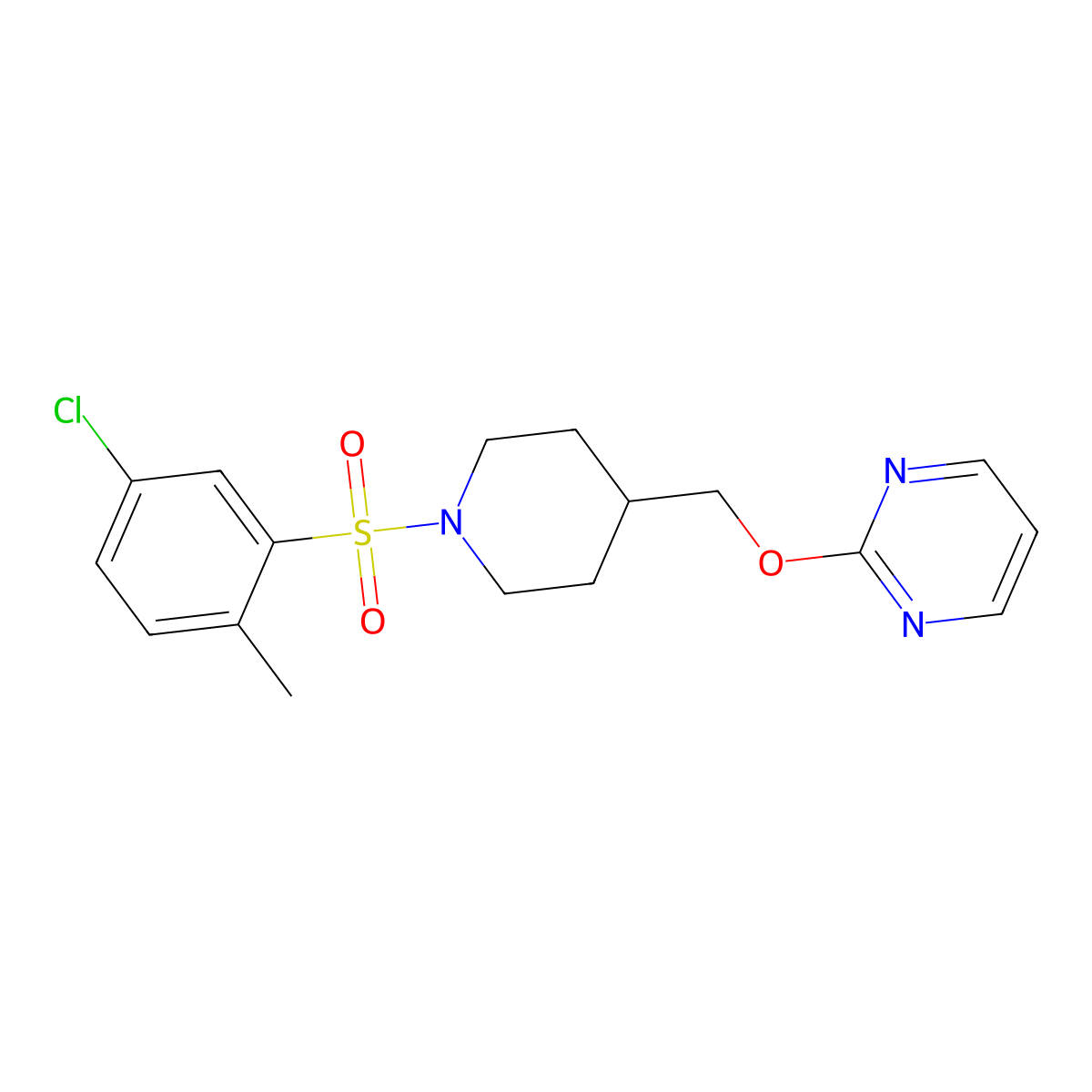 2-{[1-(5-Chloro-2-methylbenzenesulfonyl)piperidin-4-yl]methoxy}pyrimidine molecular structure, CAS 2380070-77-7