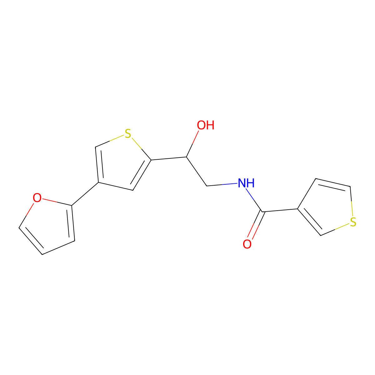 N-{2-[4-(furan-2-yl)thiophen-2-yl]-2-hydroxyethyl}thiophene-3-carboxamide molecular structure, CAS 2380070-78-8
