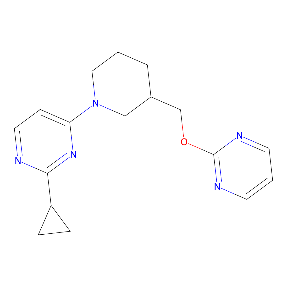 2-Cyclopropyl-4-{3-[(pyrimidin-2-yloxy)methyl]piperidin-1-yl}pyrimidine molecular structure, CAS 2380070-79-9