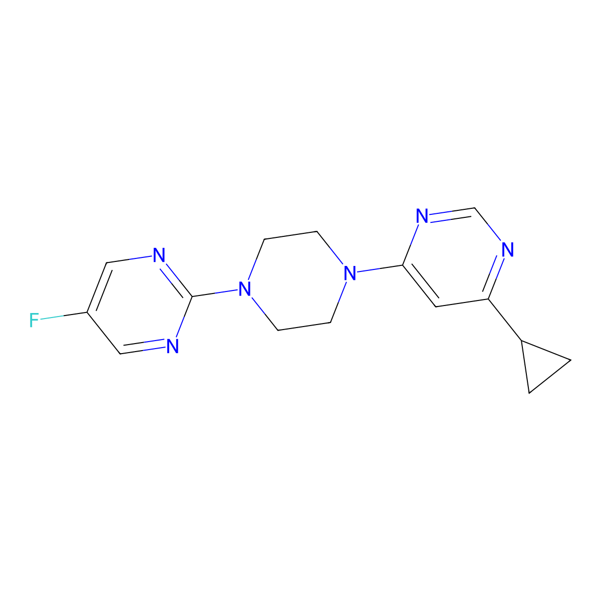 4-Cyclopropyl-6-[4-(5-fluoropyrimidin-2-yl)piperazin-1-yl]pyrimidine molecular structure, CAS 2380070-81-3