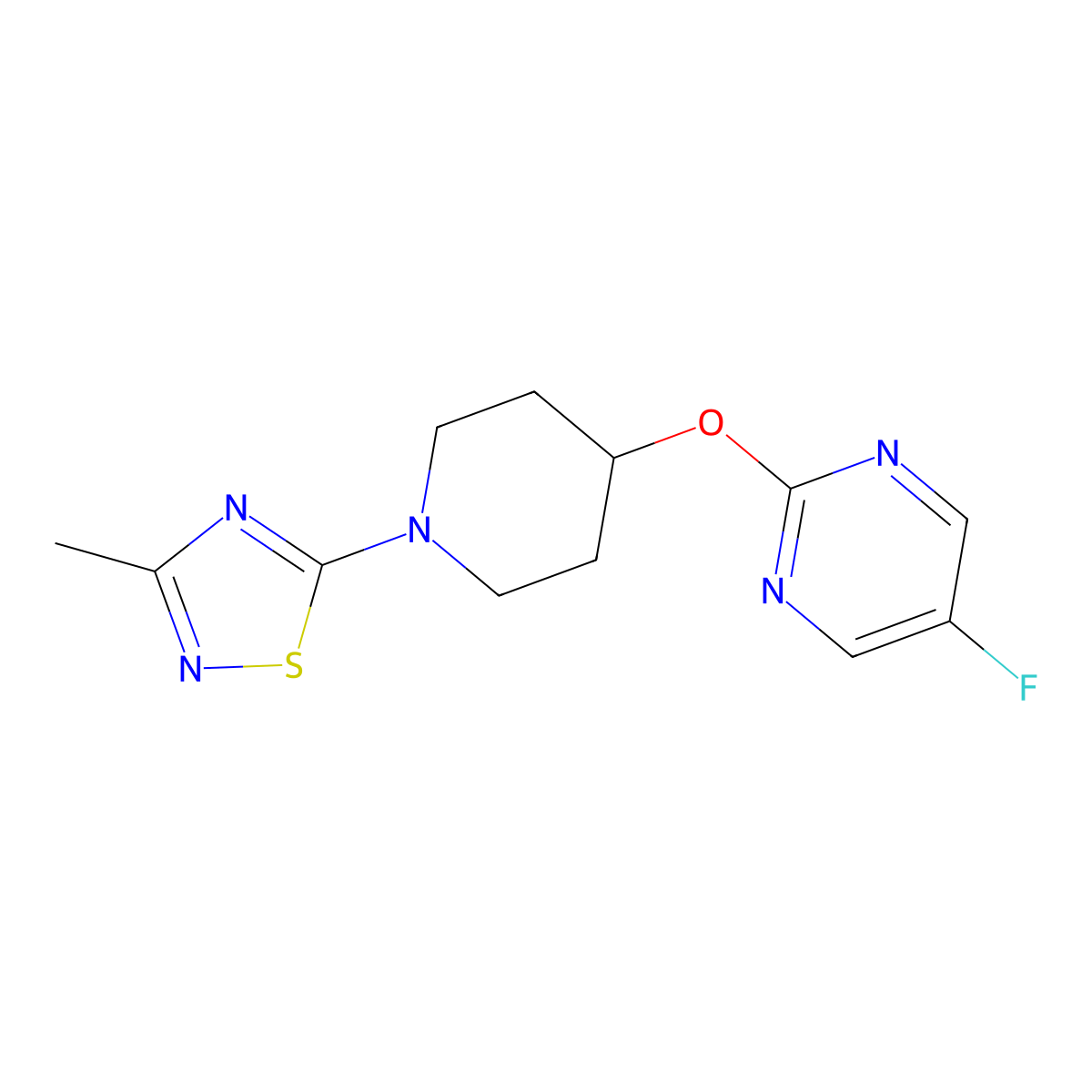 5-Fluoro-2-{[1-(3-methyl-1,2,4-thiadiazol-5-yl)piperidin-4-yl]oxy}pyrimidine molecular structure, CAS 2380070-83-5