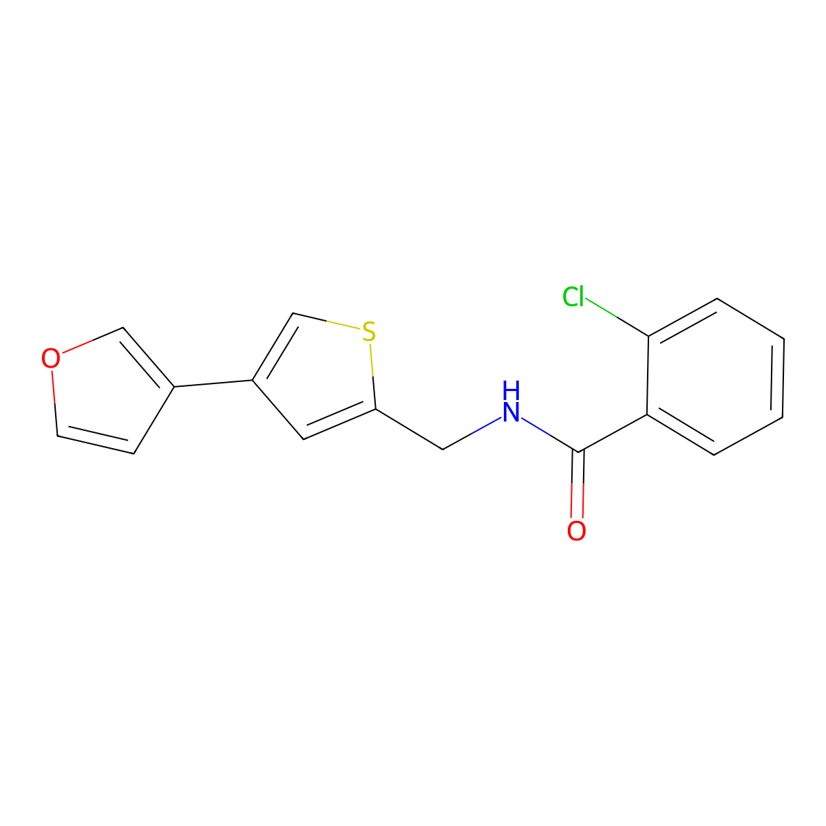2-Chloro-N-[[4-(furan-3-yl)thiophen-2-yl]methyl]benzamide molecular structure, CAS 2380070-84-6