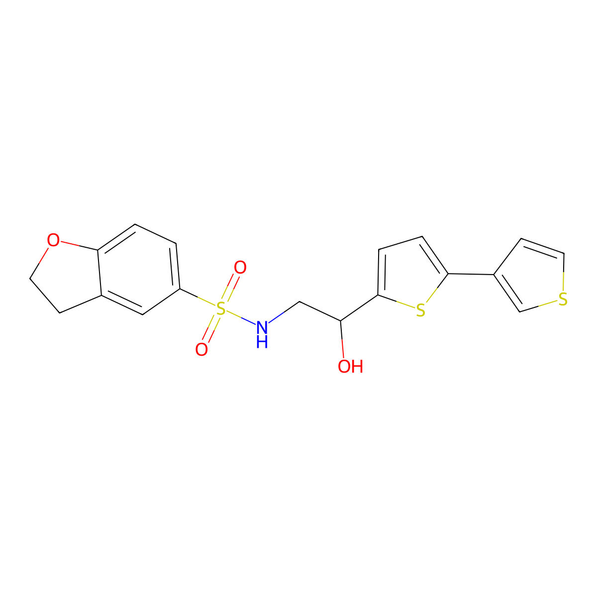 N-(2-{[2,3'-bithiophene]-5-yl}-2-hydroxyethyl)-2,3-dihydro-1-benzofuran-5-sulfonamide molecular structure, CAS 2380070-88-0