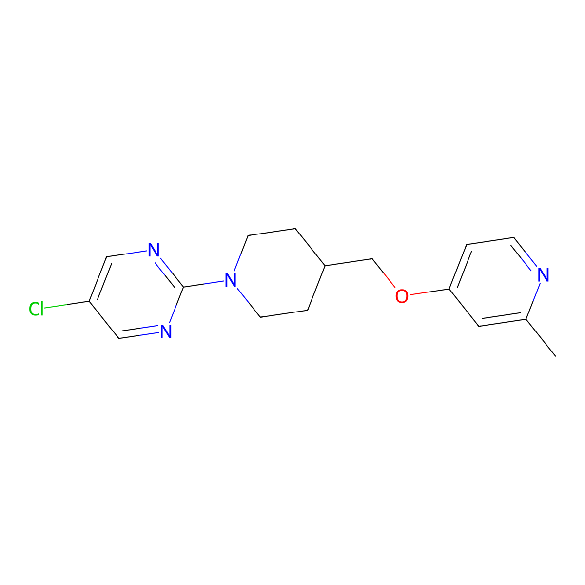 5-Chloro-2-(4-{[(2-methylpyridin-4-yl)oxy]methyl}piperidin-1-yl)pyrimidine molecular structure, CAS 2380070-96-0
