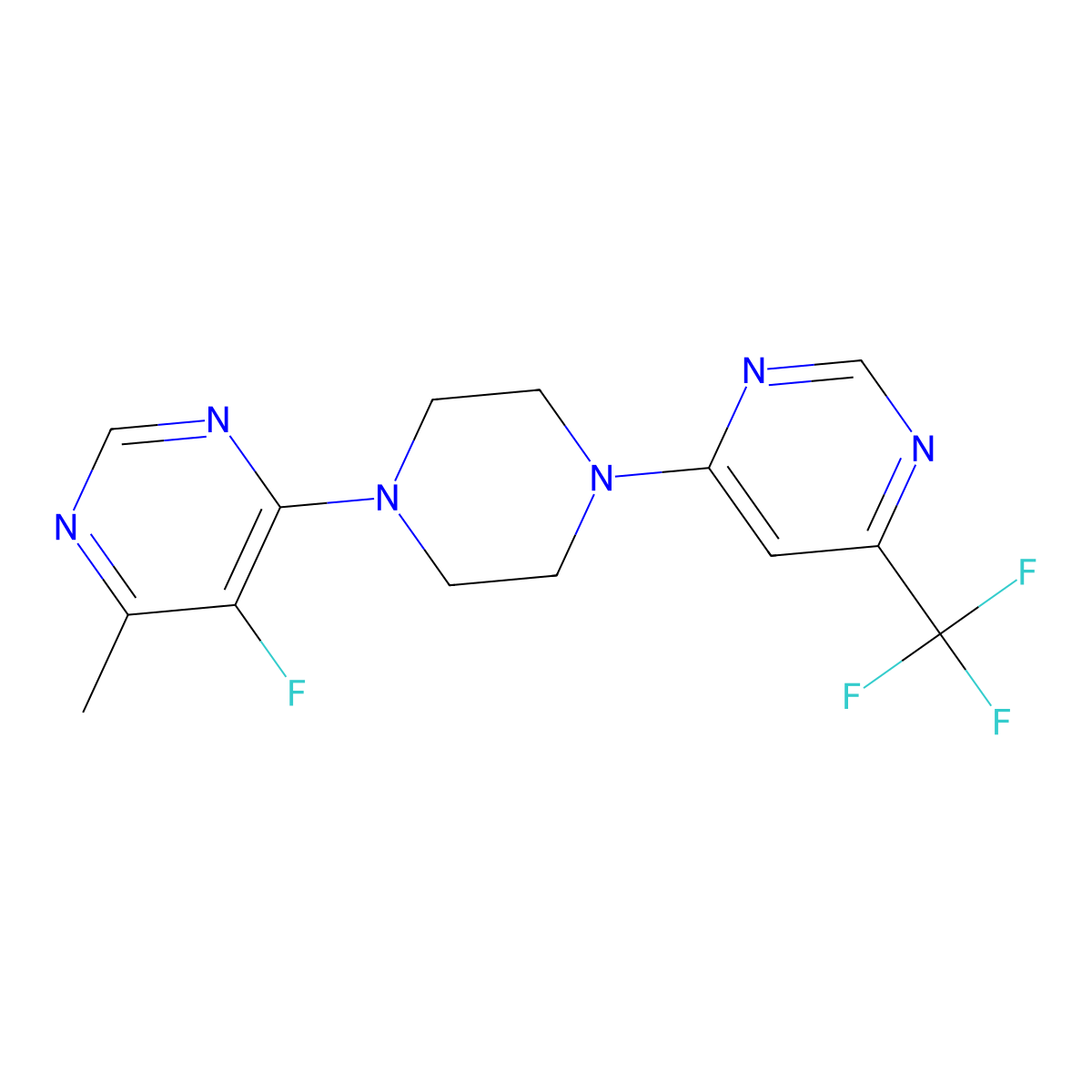 5-Fluoro-4-methyl-6-{4-[6-(trifluoromethyl)pyrimidin-4-yl]piperazin-1-yl}pyrimidine molecular structure, CAS 2380070-97-1