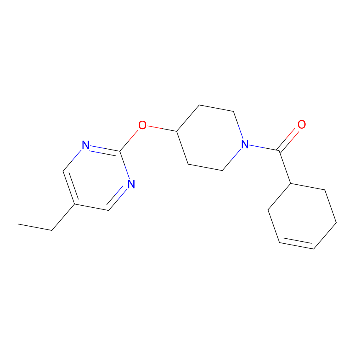 2-{[1-(Cyclohex-3-ene-1-carbonyl)piperidin-4-yl]oxy}-5-ethylpyrimidine molecular structure, CAS 2380070-99-3