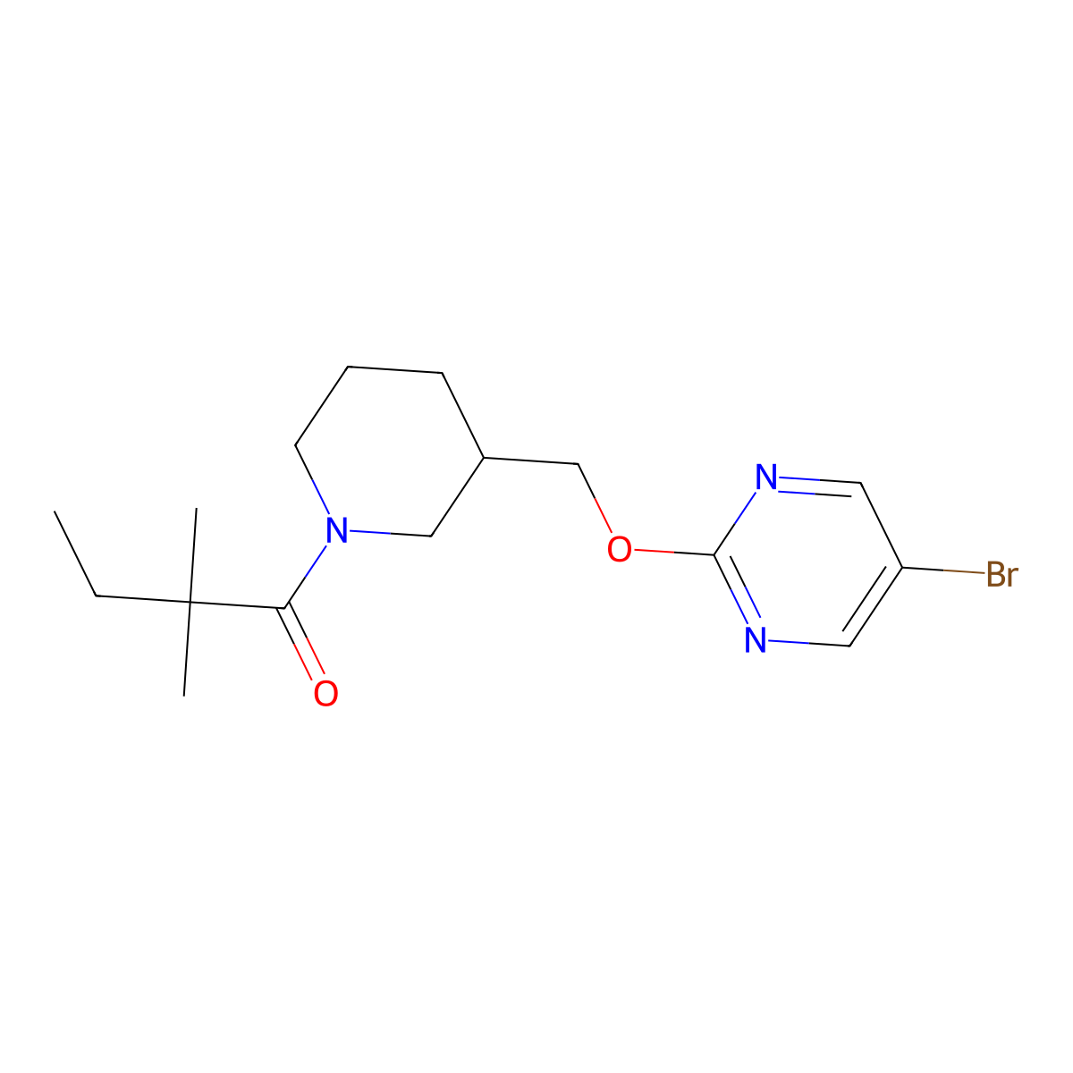 1-(3-{[(5-Bromopyrimidin-2-yl)oxy]methyl}piperidin-1-yl)-2,2-dimethylbutan-1-one molecular structure, CAS 2380071-04-3