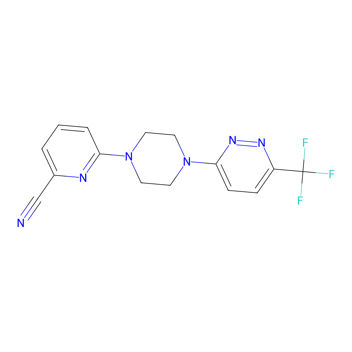 6-{4-[6-(Trifluoromethyl)pyridazin-3-yl]piperazin-1-yl}pyridine-2-carbonitrile molecular structure, CAS 2380071-05-4