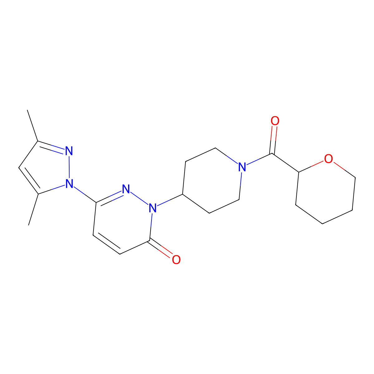 6-(3,5-dimethyl-1H-pyrazol-1-yl)-2-[1-(oxane-2-carbonyl)piperidin-4-yl]-2,3-dihydropyridazin-3-one molecular structure, CAS 2380071-07-6