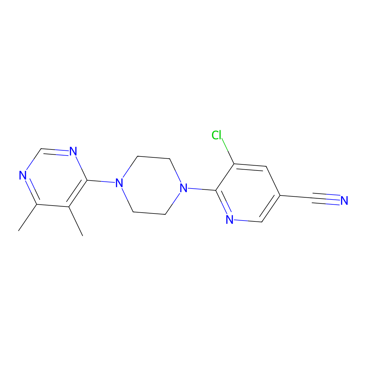 5-Chloro-6-[4-(5,6-dimethylpyrimidin-4-yl)piperazin-1-yl]pyridine-3-carbonitrile molecular structure, CAS 2380071-08-7