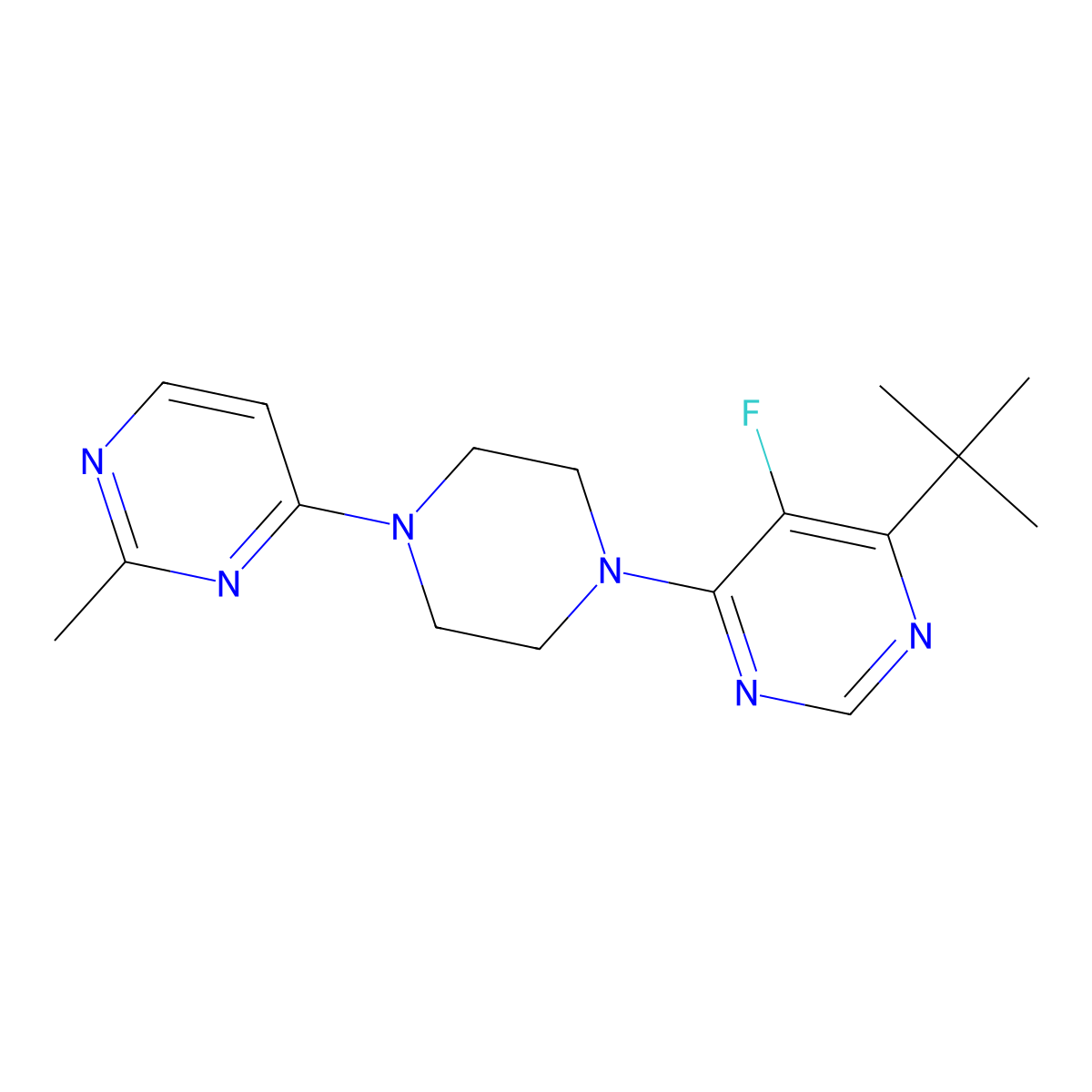 4-Tert-butyl-5-fluoro-6-[4-(2-methylpyrimidin-4-yl)piperazin-1-yl]pyrimidine molecular structure, CAS 2380071-11-2