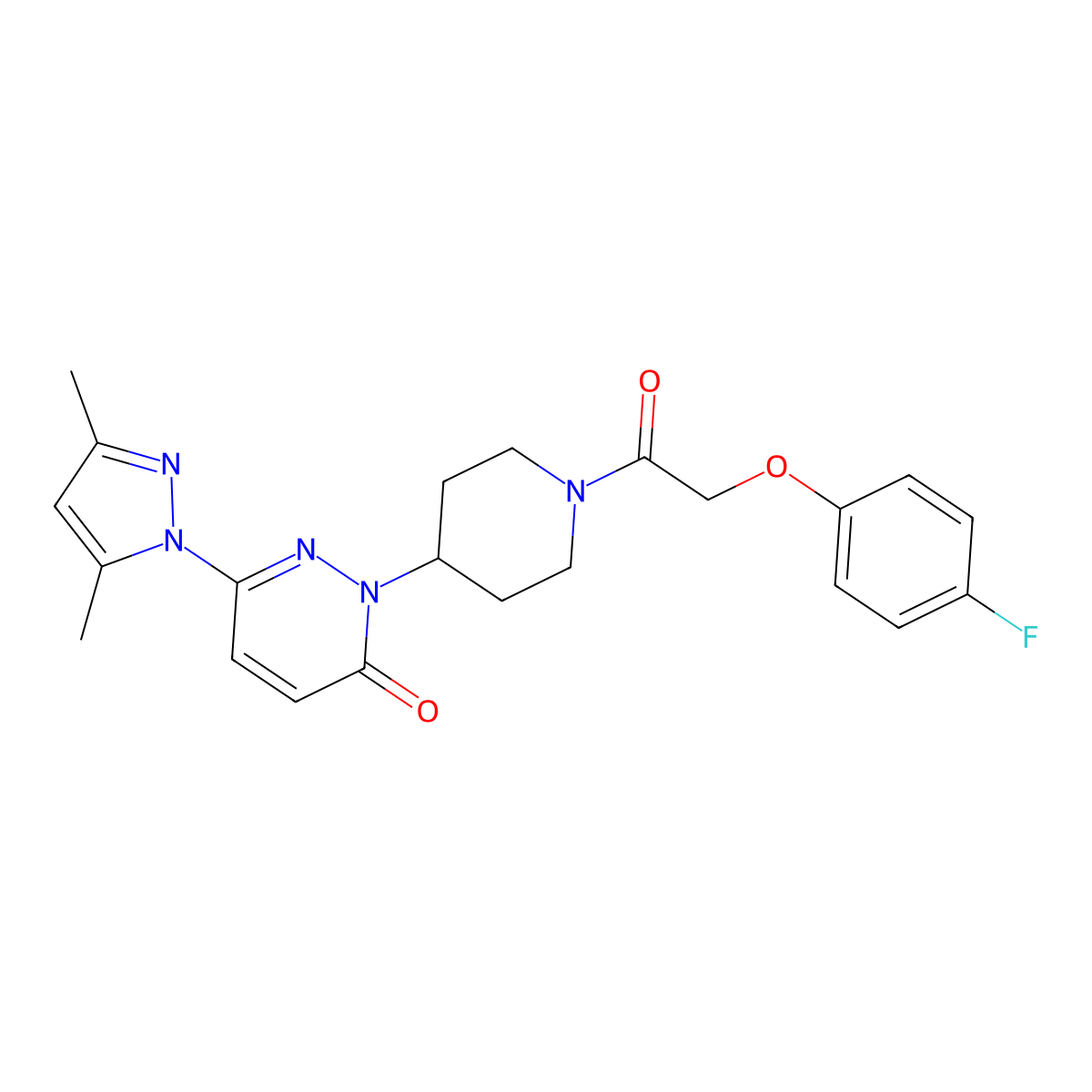 6-(3,5-dimethyl-1H-pyrazol-1-yl)-2-{1-[2-(4-fluorophenoxy)acetyl]piperidin-4-yl}-2,3-dihydropyridazin-3-one molecular structure, CAS 2380071-12-3