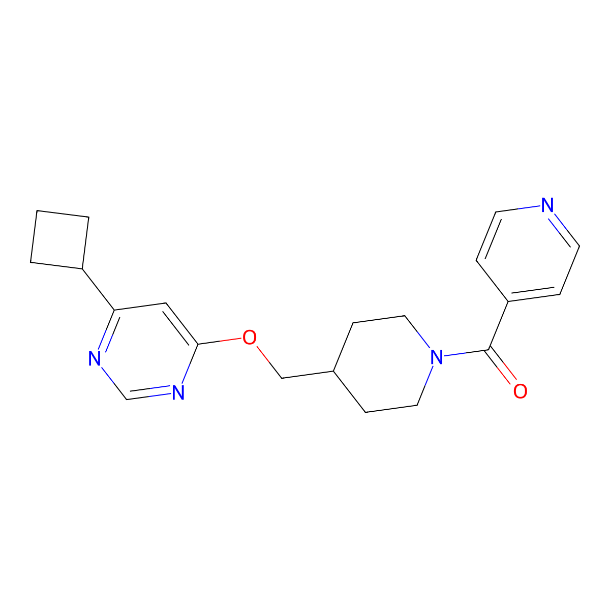 4-Cyclobutyl-6-{[1-(pyridine-4-carbonyl)piperidin-4-yl]methoxy}pyrimidine molecular structure, CAS 2380071-14-5