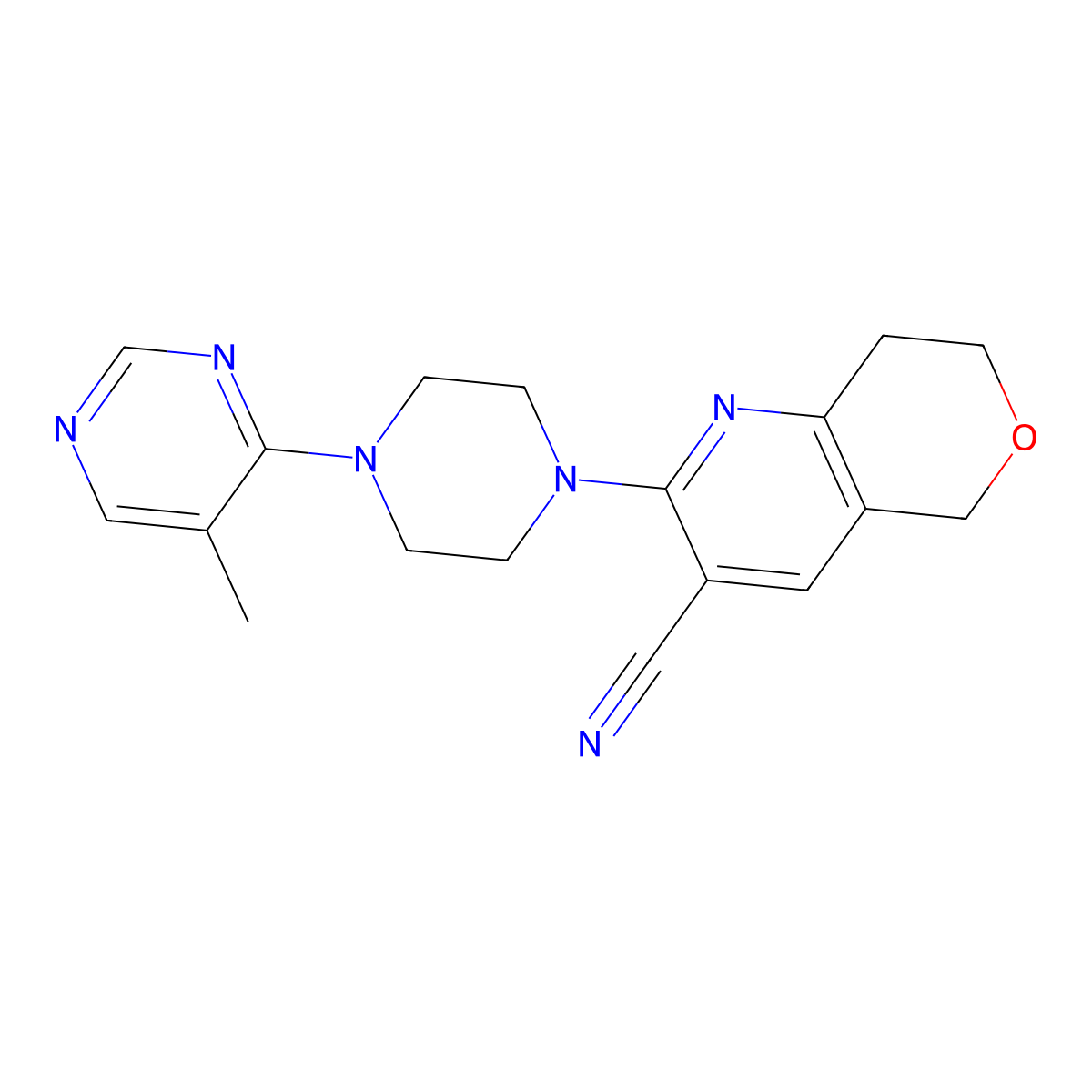 2-[4-(5-methylpyrimidin-4-yl)piperazin-1-yl]-5H,7H,8H-pyrano[4,3-b]pyridine-3-carbonitrile molecular structure, CAS 2380071-15-6
