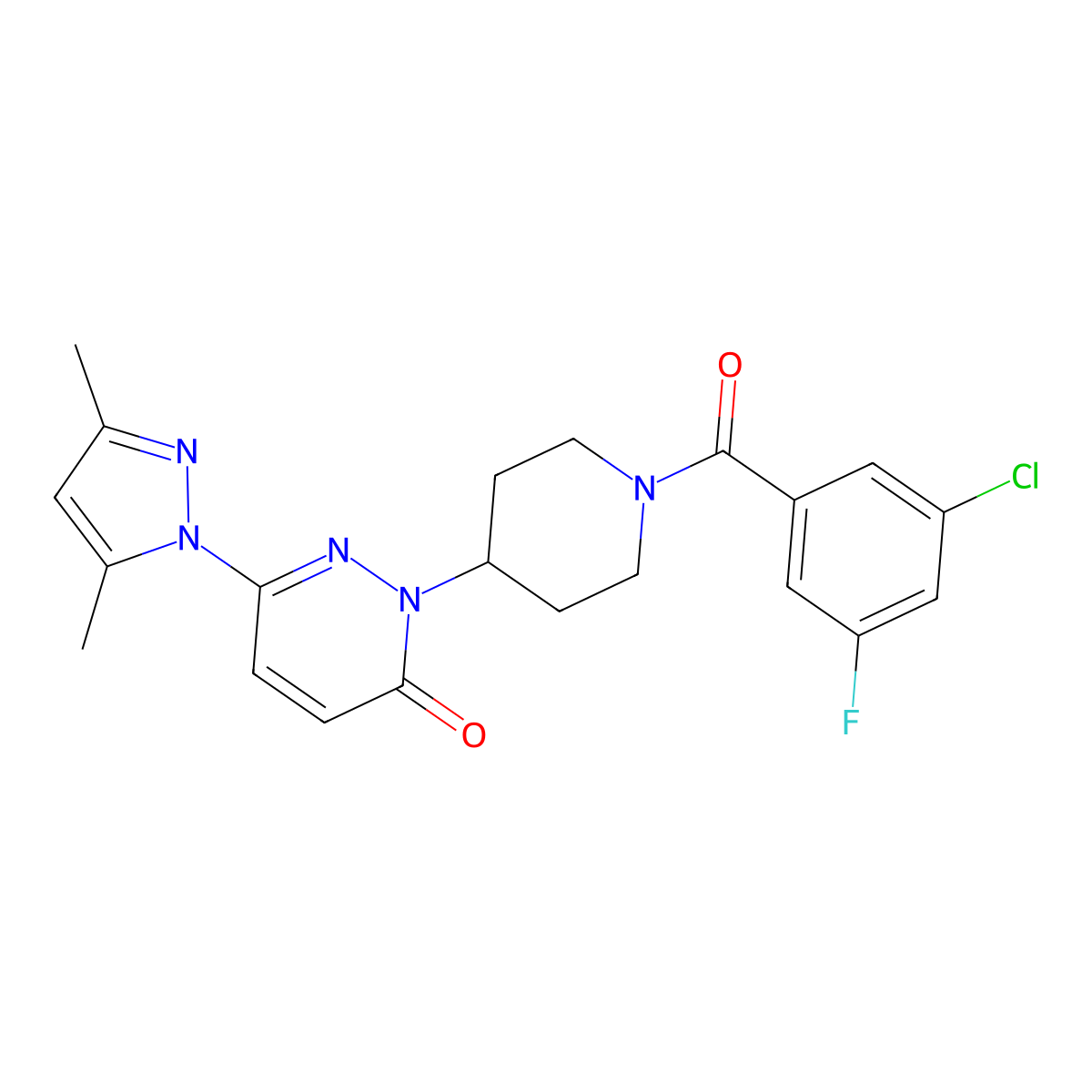 2-[1-(3-chloro-5-fluorobenzoyl)piperidin-4-yl]-6-(3,5-dimethyl-1H-pyrazol-1-yl)-2,3-dihydropyridazin-3-one molecular structure, CAS 2380071-24-7