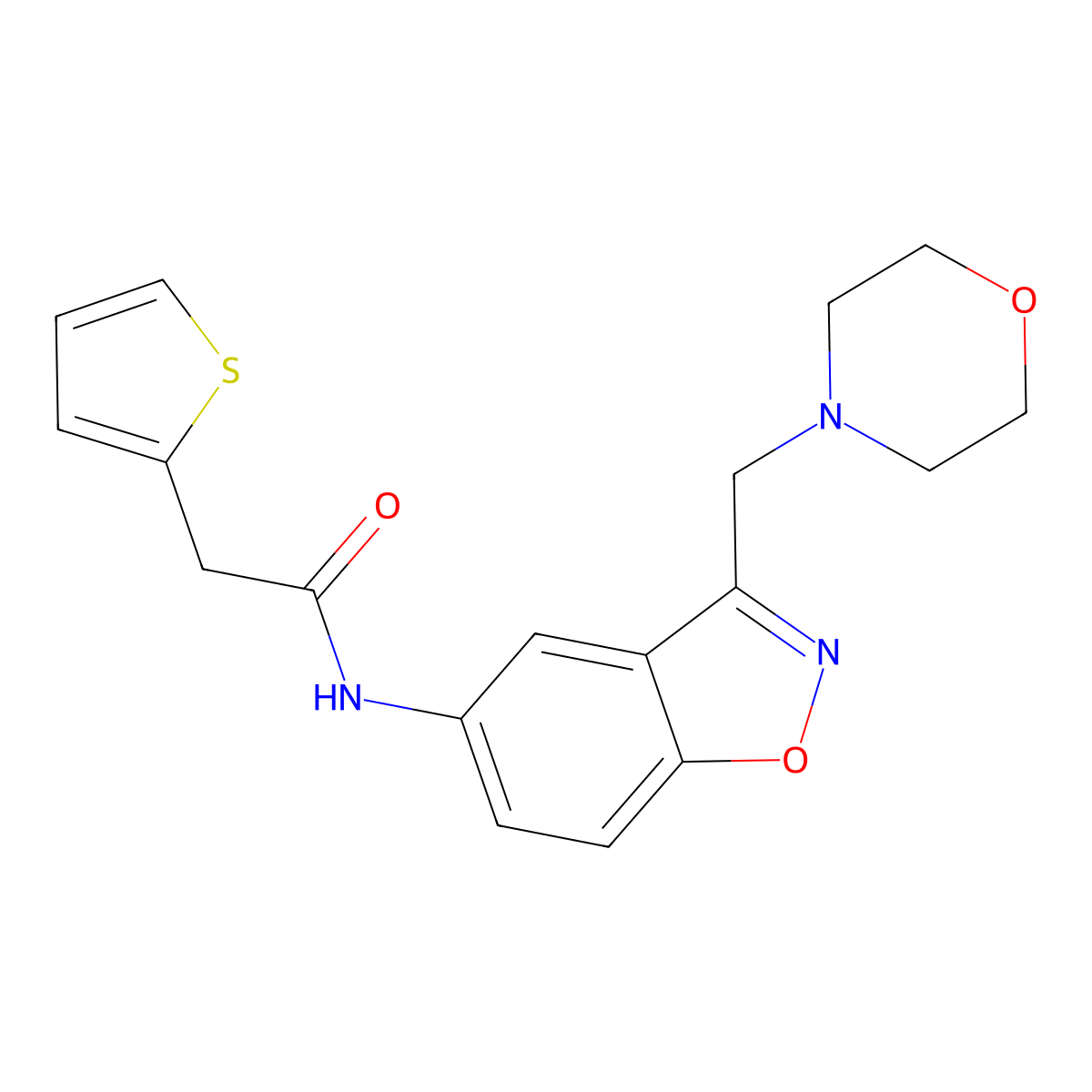 N-{3-[(morpholin-4-yl)methyl]-1,2-benzoxazol-5-yl}-2-(thiophen-2-yl)acetamide molecular structure, CAS 2380071-27-0