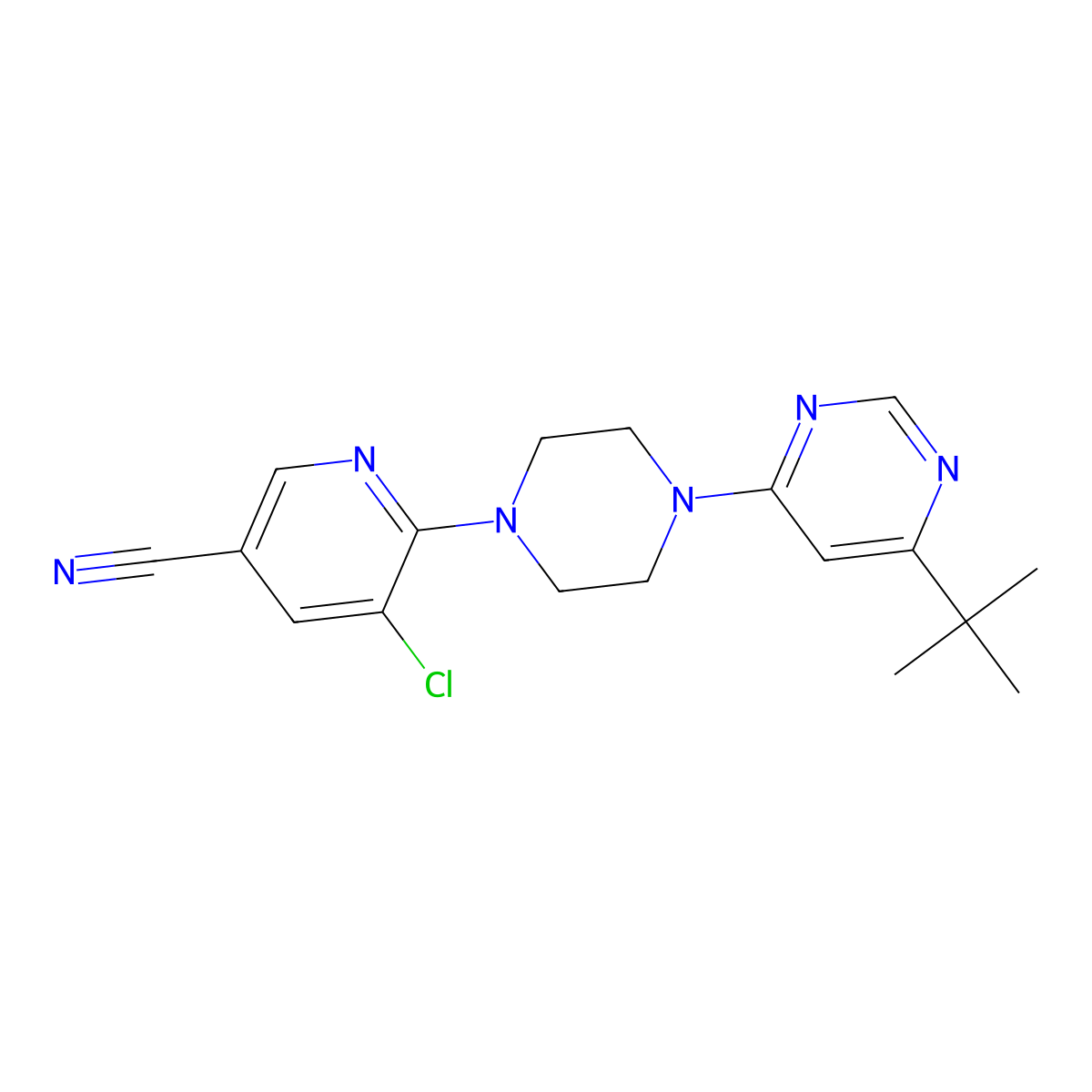 6-[4-(6-Tert-butylpyrimidin-4-yl)piperazin-1-yl]-5-chloropyridine-3-carbonitrile molecular structure, CAS 2380071-30-5