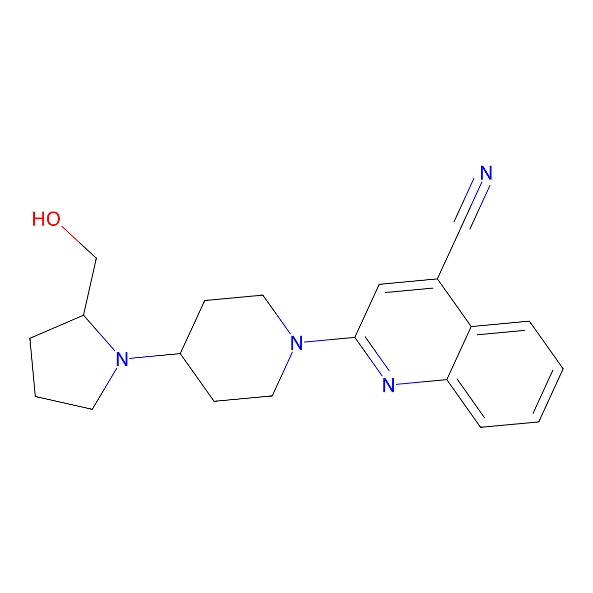 2-{4-[2-(Hydroxymethyl)pyrrolidin-1-yl]piperidin-1-yl}quinoline-4-carbonitrile molecular structure, CAS 2380071-32-7