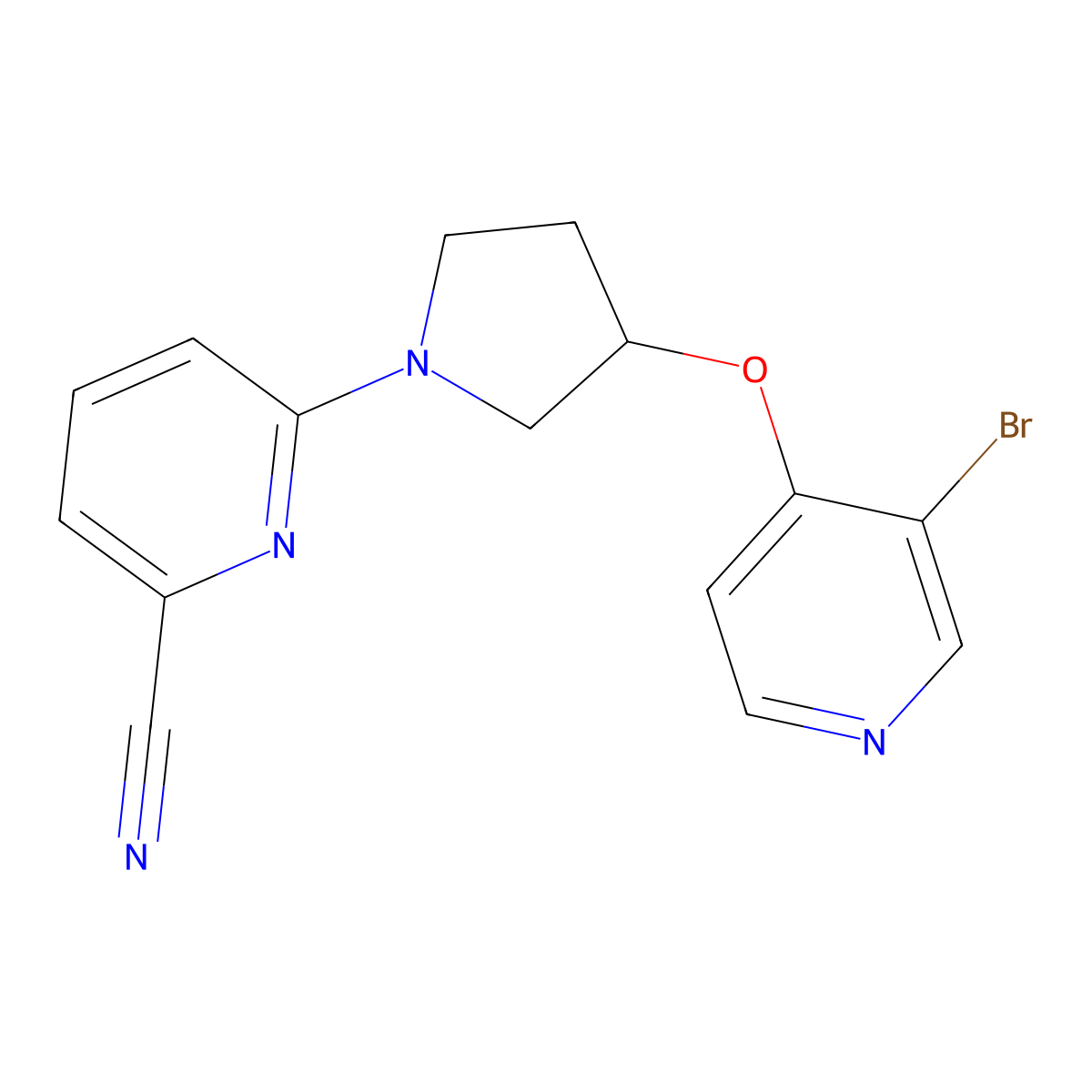 6-{3-[(3-Bromopyridin-4-yl)oxy]pyrrolidin-1-yl}pyridine-2-carbonitrile molecular structure, CAS 2380071-33-8