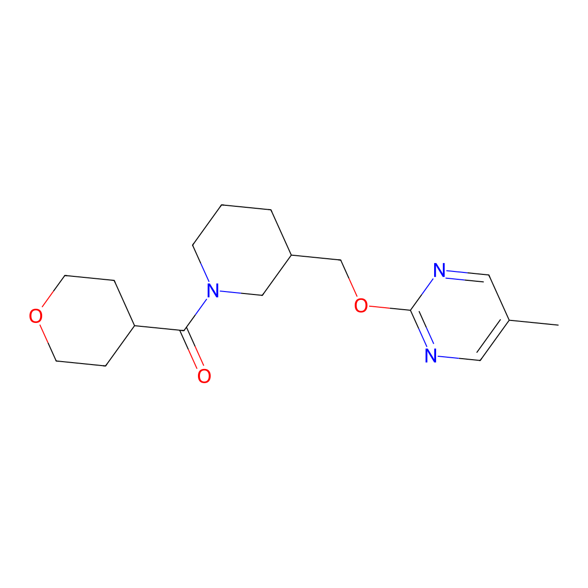 5-Methyl-2-{[1-(oxane-4-carbonyl)piperidin-3-yl]methoxy}pyrimidine molecular structure, CAS 2380071-39-4