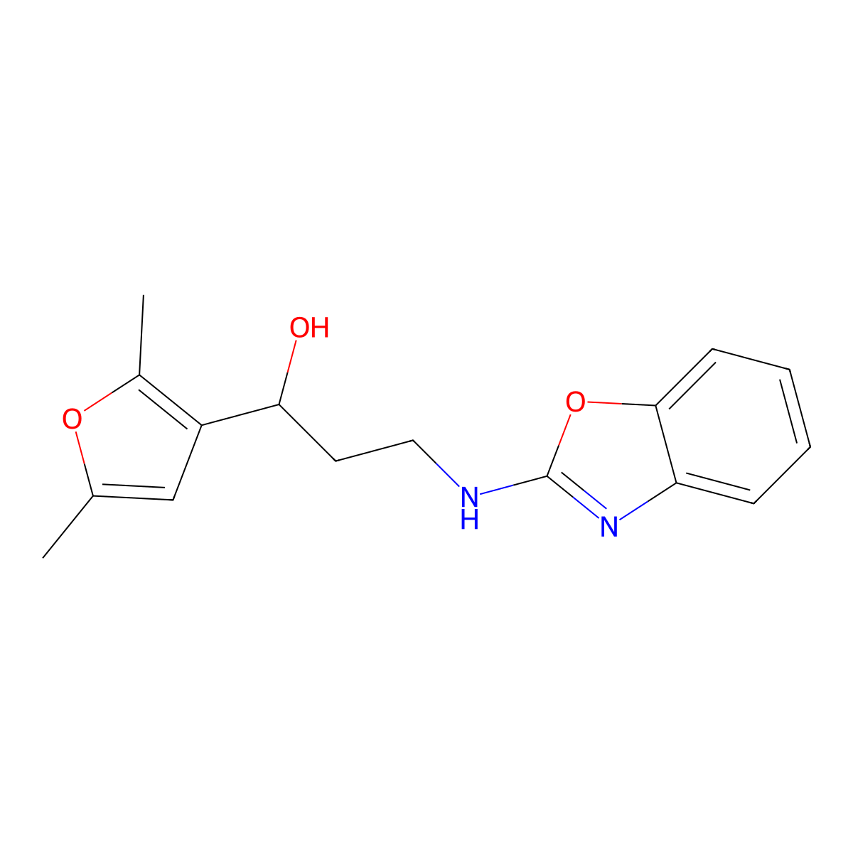 3-[(1,3-Benzoxazol-2-yl)amino]-1-(2,5-dimethylfuran-3-yl)propan-1-ol molecular structure, CAS 2380071-41-8