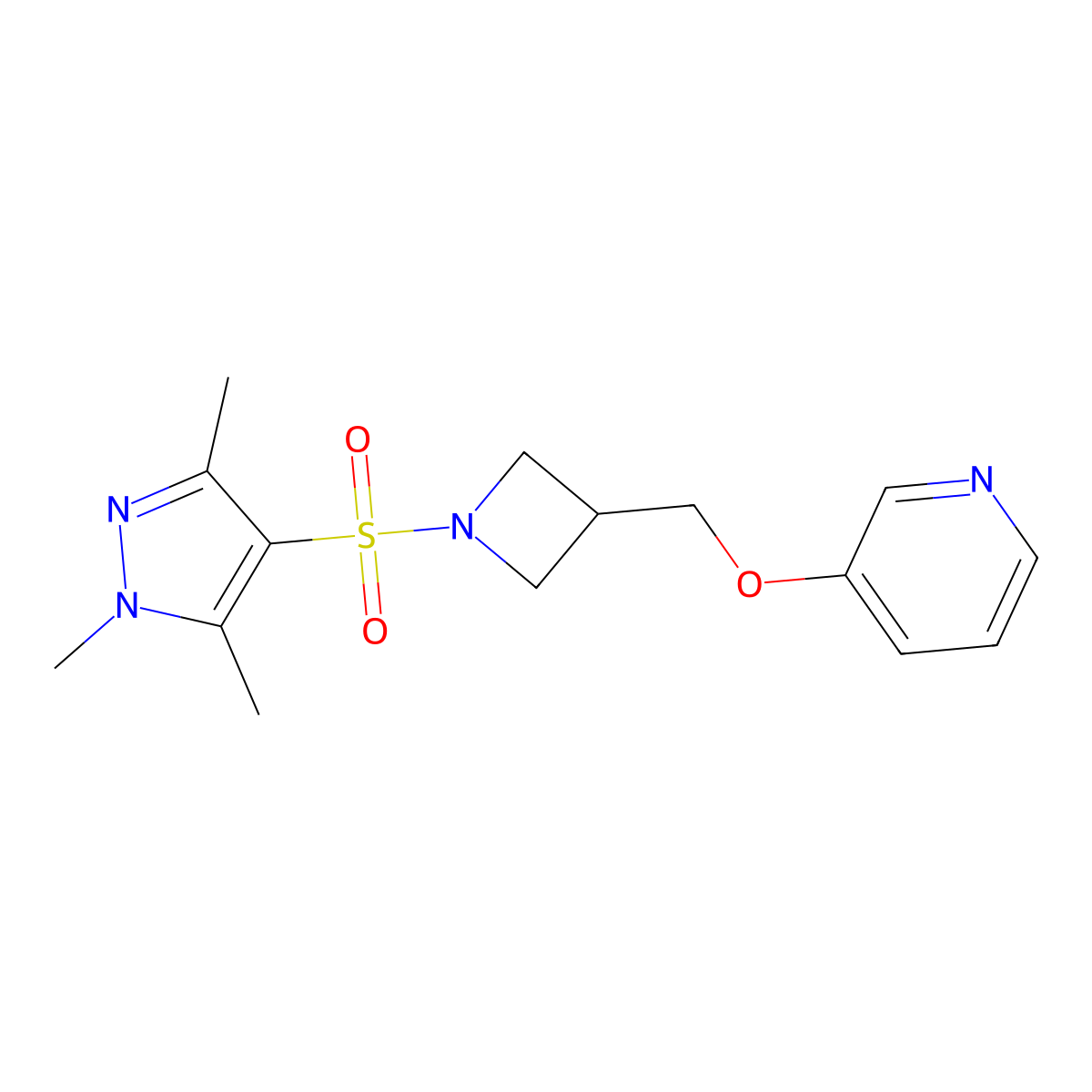 3-({1-[(1,3,5-trimethyl-1H-pyrazol-4-yl)sulfonyl]azetidin-3-yl}methoxy)pyridine molecular structure, CAS 2380071-48-5