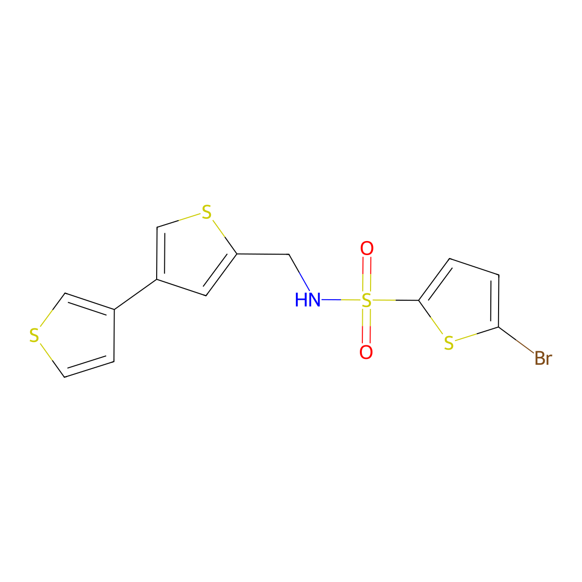 N-({[3,3'-bithiophene]-5-yl}methyl)-5-bromothiophene-2-sulfonamide molecular structure, CAS 2380071-52-1