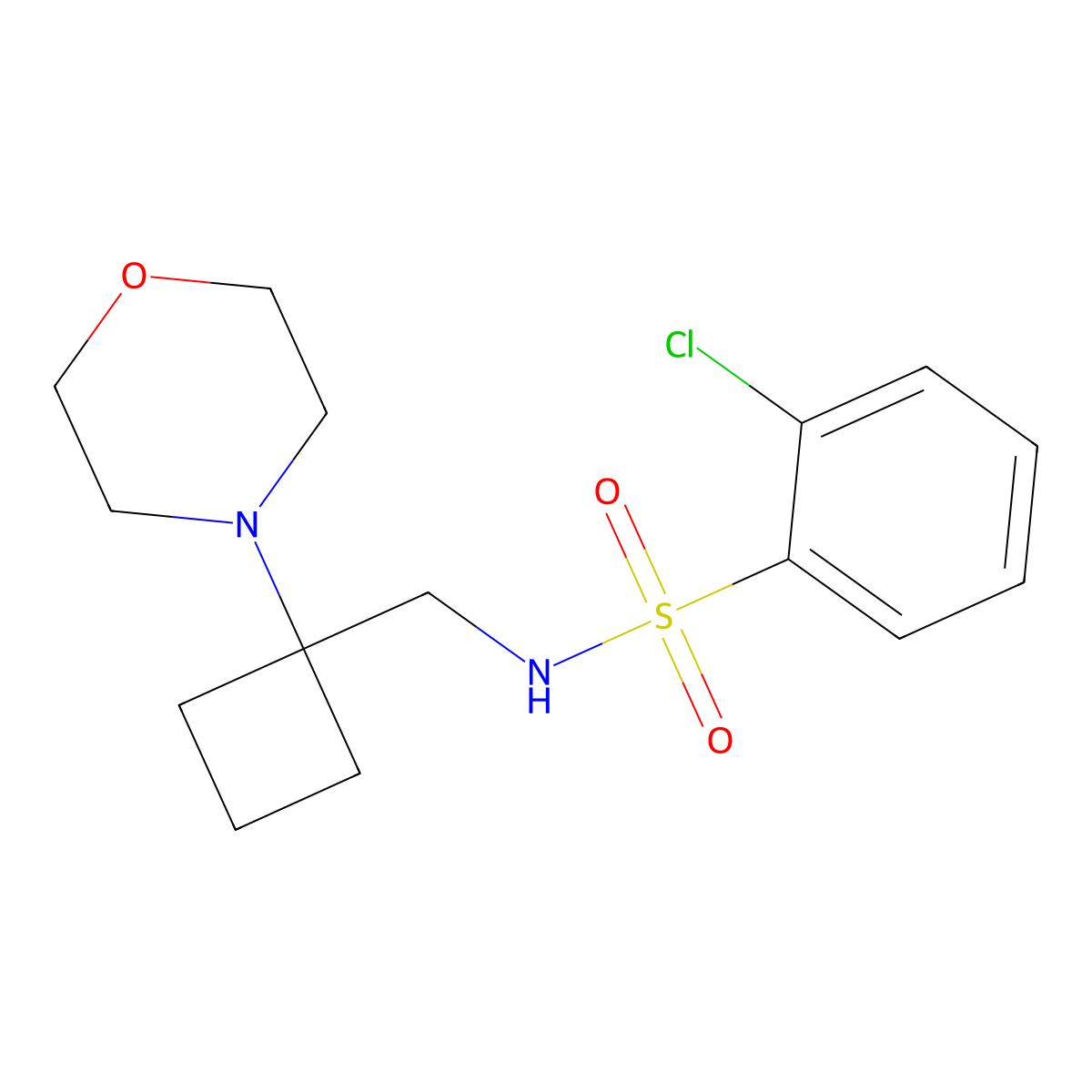 2-chloro-N-{[1-(morpholin-4-yl)cyclobutyl]methyl}benzene-1-sulfonamide molecular structure, CAS 2380071-60-1