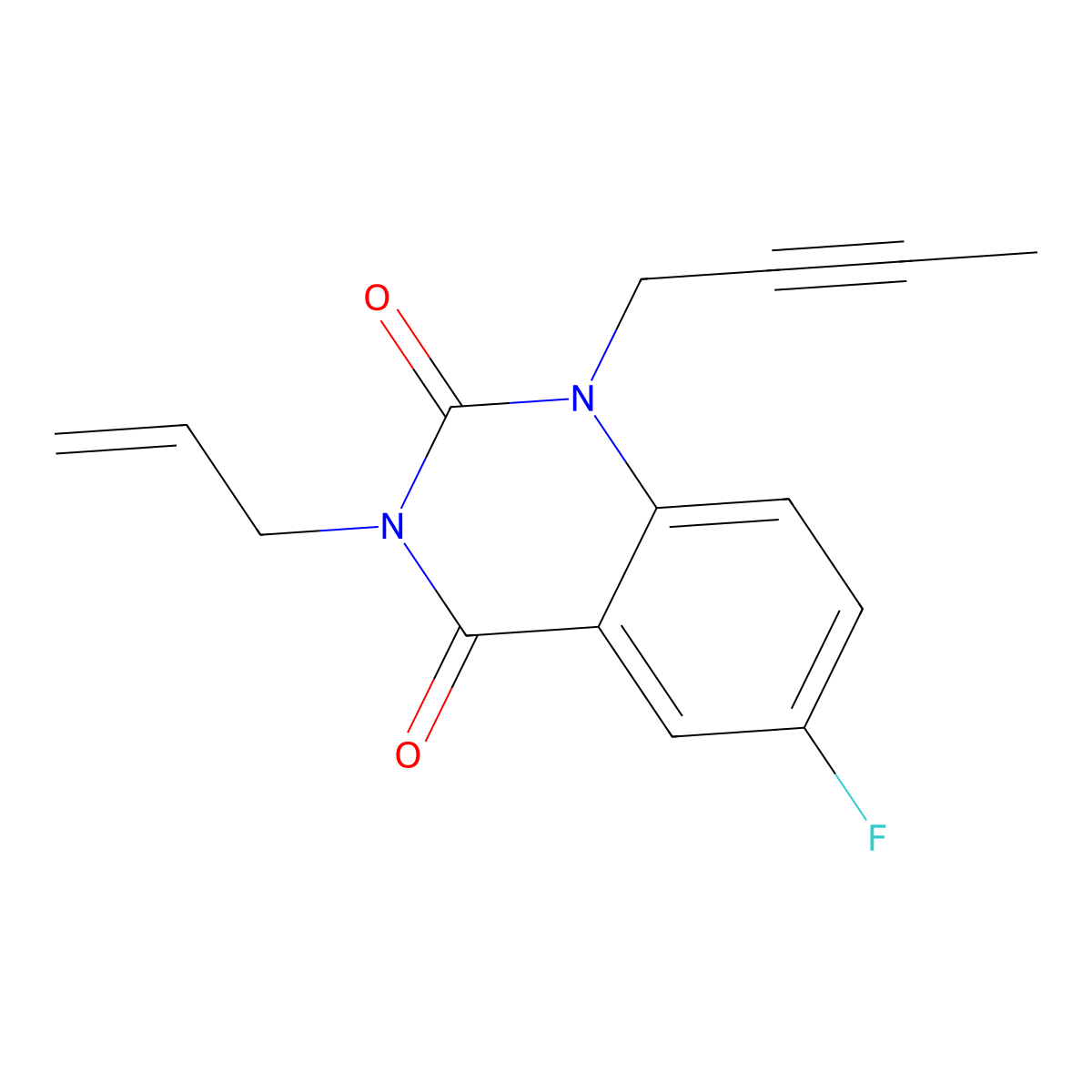 1-But-2-ynyl-6-fluoro-3-prop-2-enylquinazoline-2,4-dione molecular structure, CAS 2380071-61-2