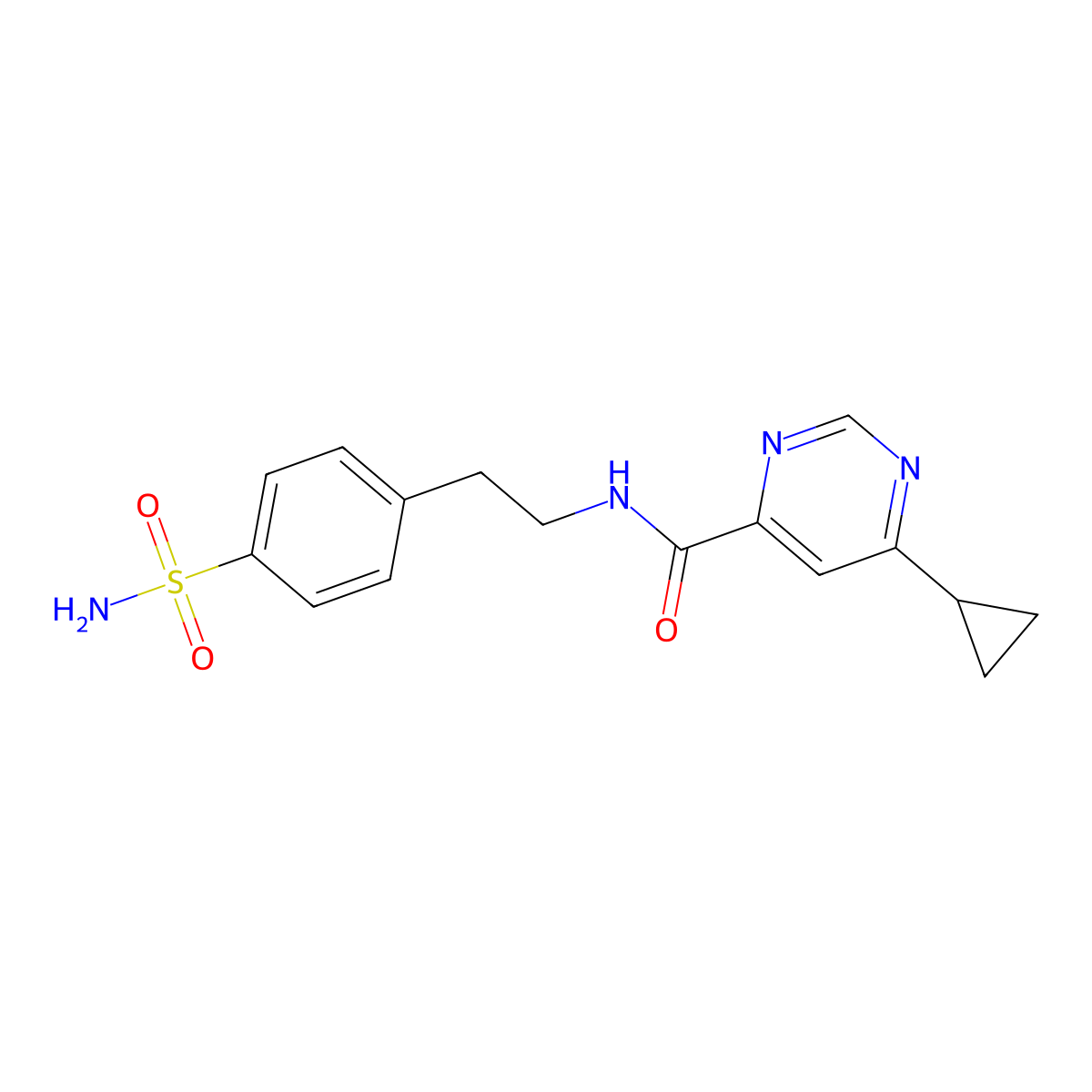 6-Cyclopropyl-N-[2-(4-sulfamoylphenyl)ethyl]pyrimidine-4-carboxamide molecular structure, CAS 2380071-63-4