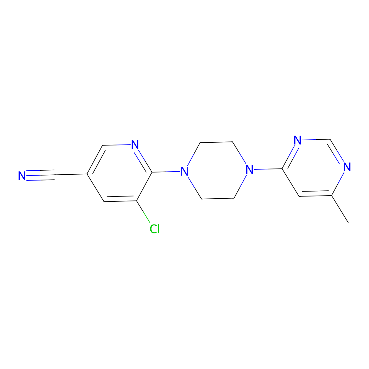 5-Chloro-6-[4-(6-methylpyrimidin-4-yl)piperazin-1-yl]pyridine-3-carbonitrile molecular structure, CAS 2380071-73-6