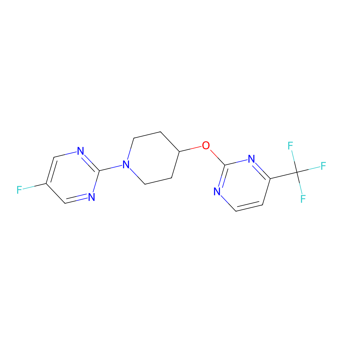5-Fluoro-2-(4-{[4-(trifluoromethyl)pyrimidin-2-yl]oxy}piperidin-1-yl)pyrimidine molecular structure, CAS 2380071-76-9