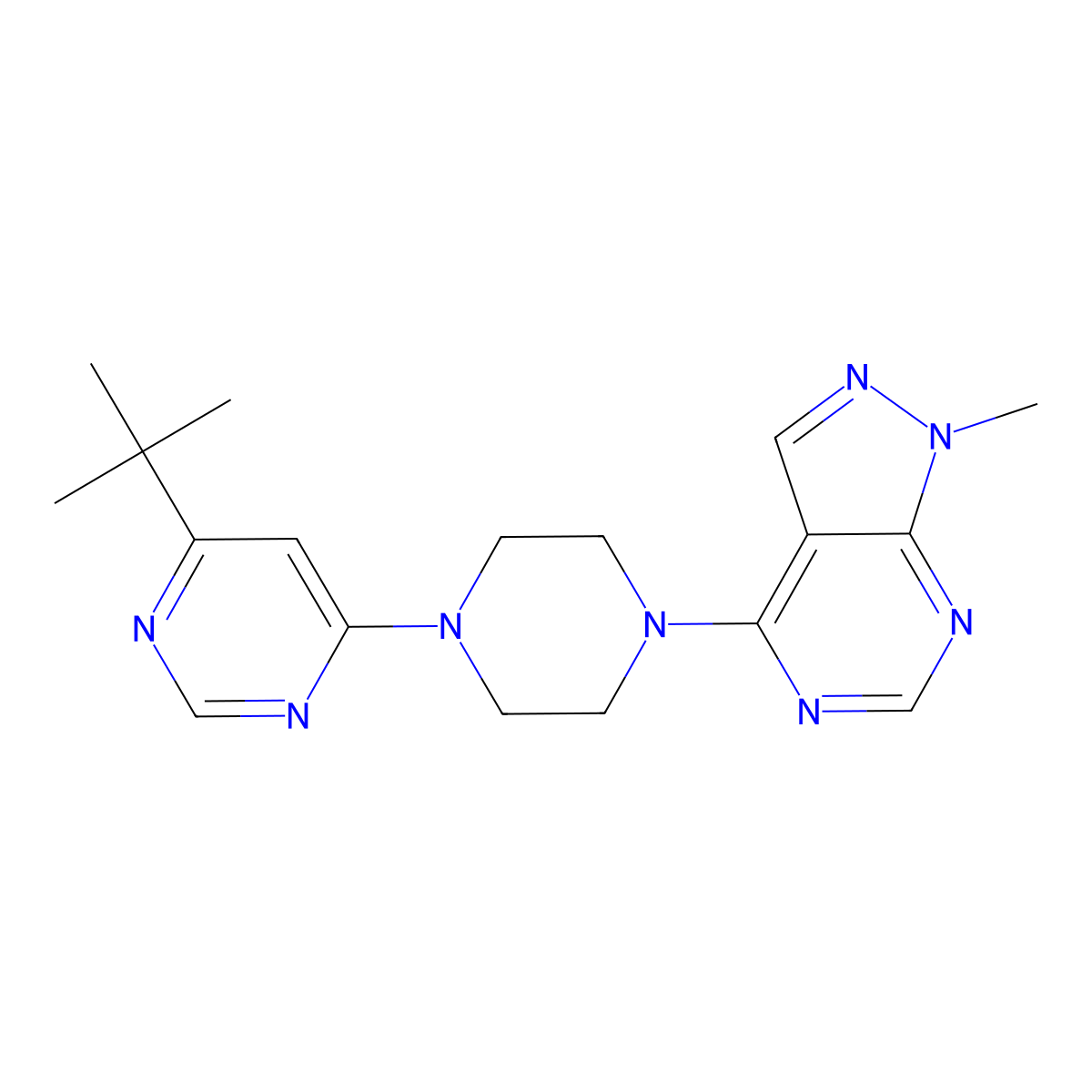 4-tert-butyl-6-(4-{1-methyl-1H-pyrazolo[3,4-d]pyrimidin-4-yl}piperazin-1-yl)pyrimidine molecular structure, CAS 2380071-81-6